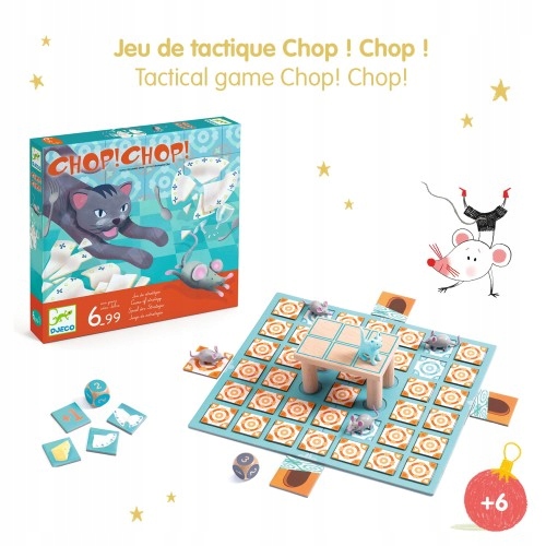 Djeco Chop Chop strategiczna gra planszowa z kostką myszki i kot kocur