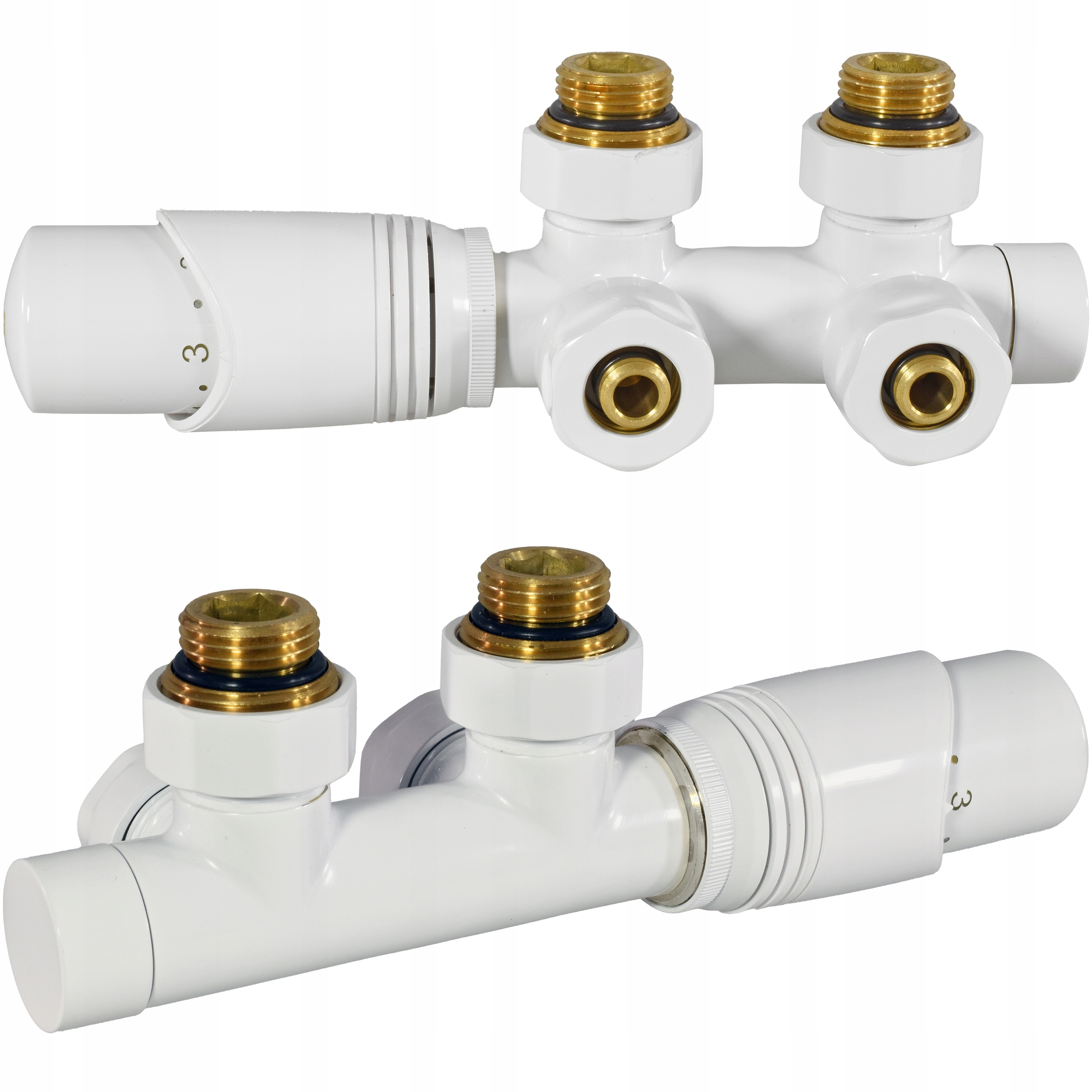 Ventil Duoplex úhlový Termostatický Pro Radiátor Bílý Set PEX16 a CU15