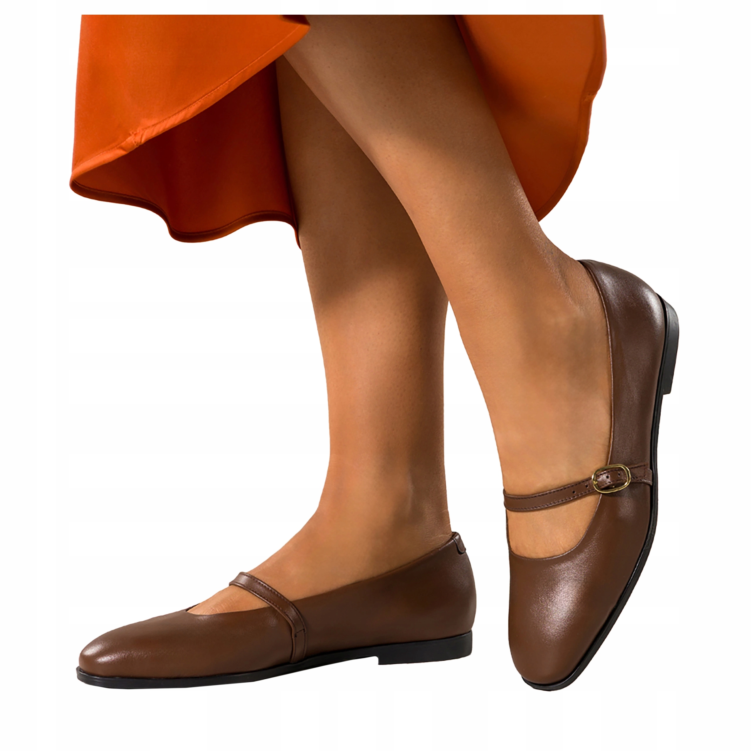 Baleríny Hnědé Dámské Kožené Mary Jane Zlatá Spona Pohodlné Módní r 39