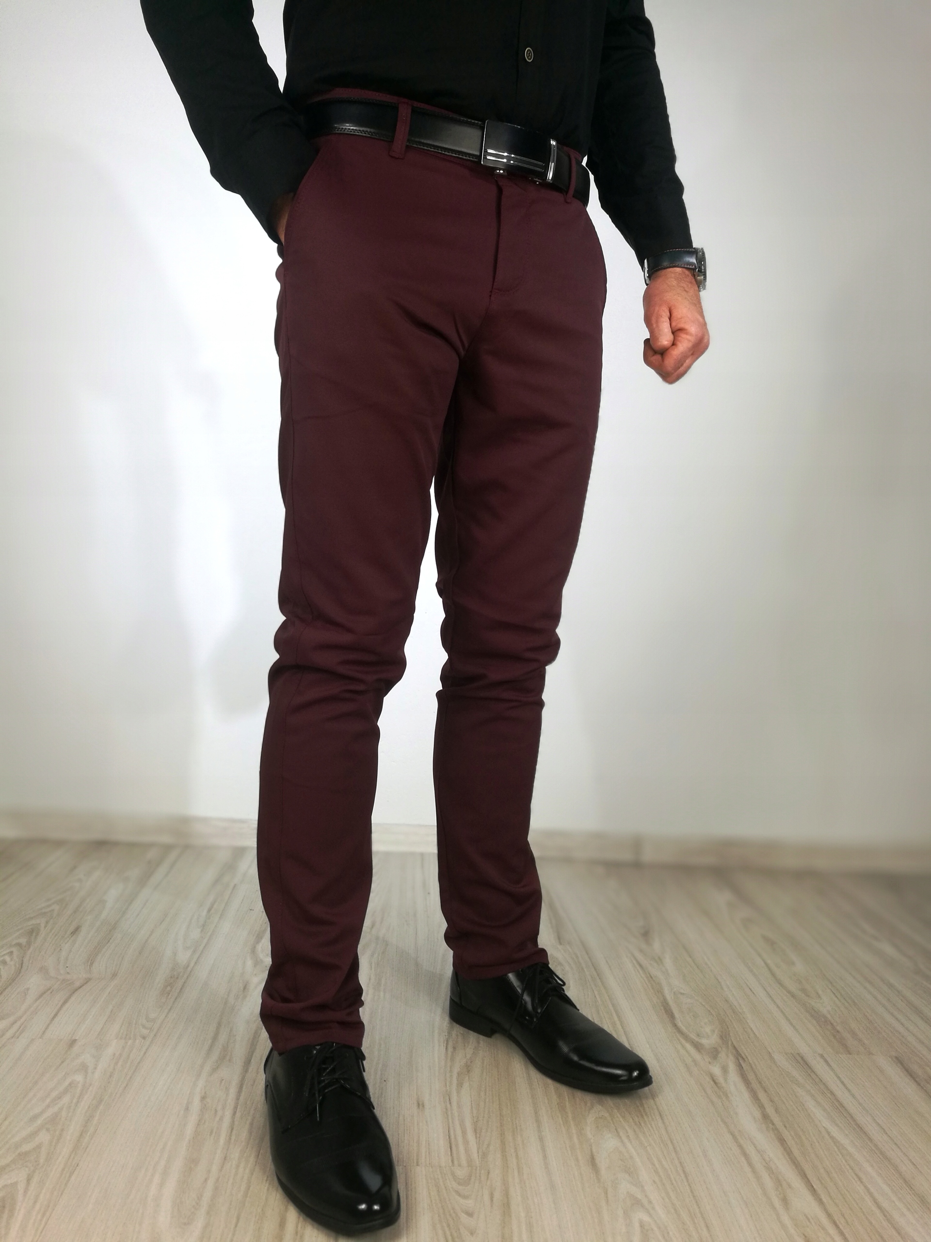 Męskie spodnie wizytowe gładkie bordowe 31 Rozmiar 31