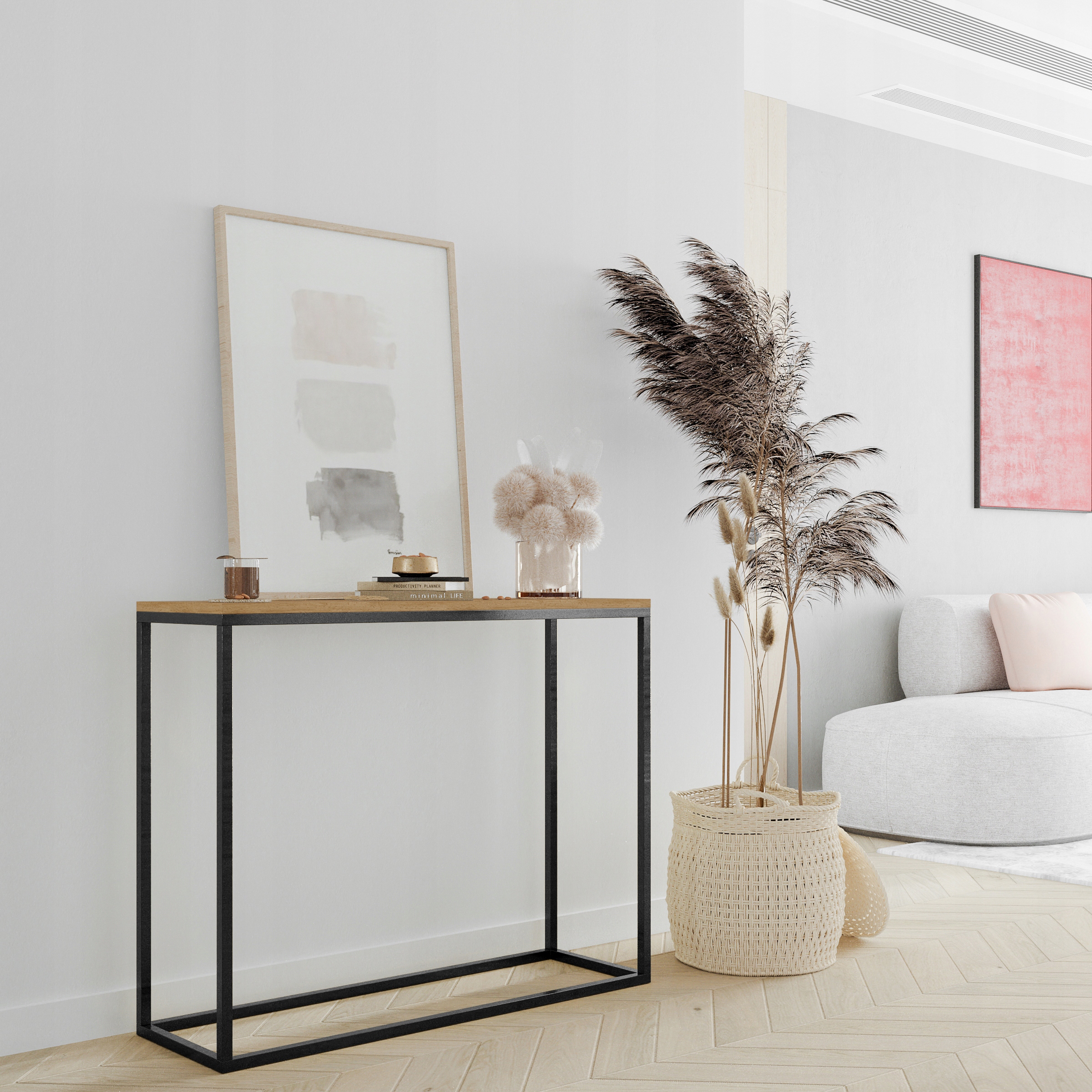 konsola metal czarna i blat drewno Loft 80 cm toaletka