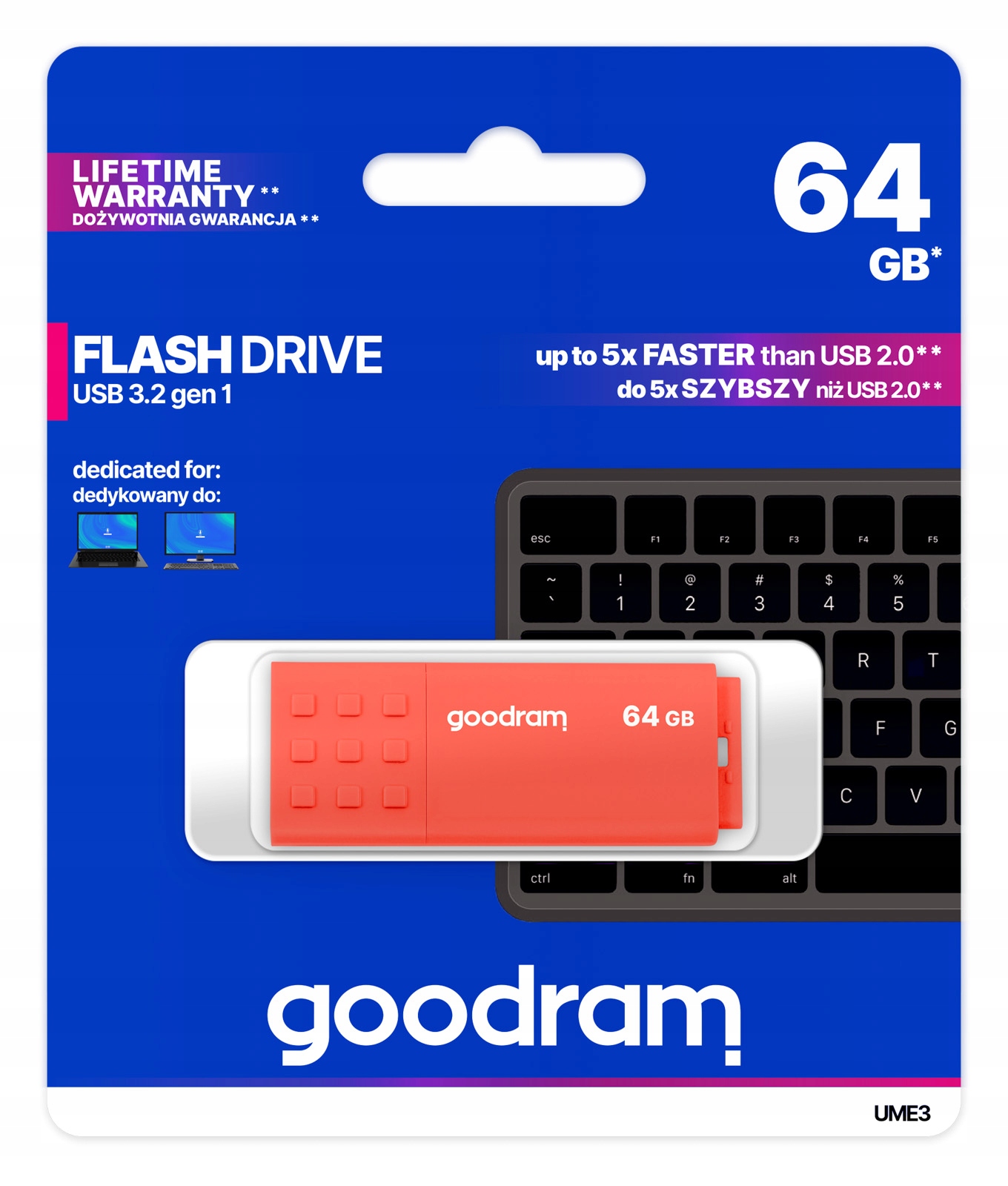 Pendrive GOODRAM UME3 64GB USB 3.2 pomarańczowy