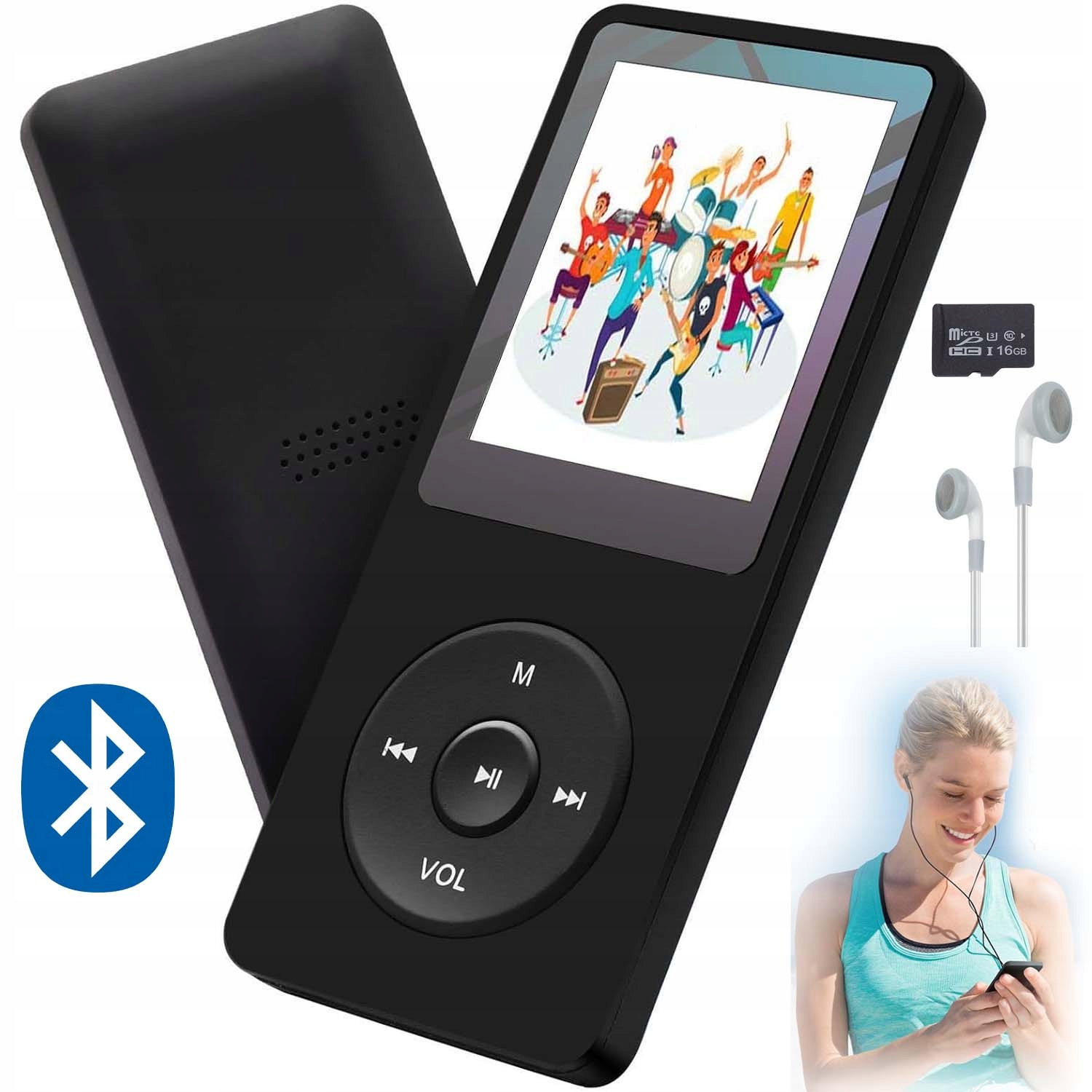 Přenosný Přehrávač MP3 Bluetooth 5.0 Rádio Fm Diktafon Sluchátka 16 Gb