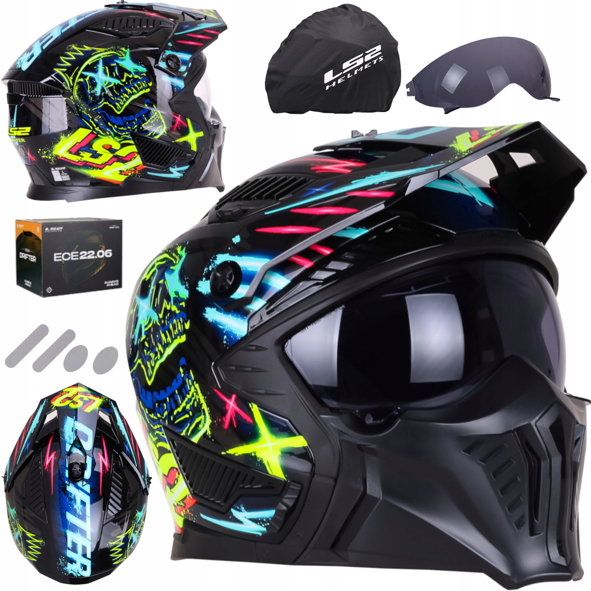 Kask motocyklowy LS2 OF606 Drifter Rayz otwarty wypinana szczęka 4w1