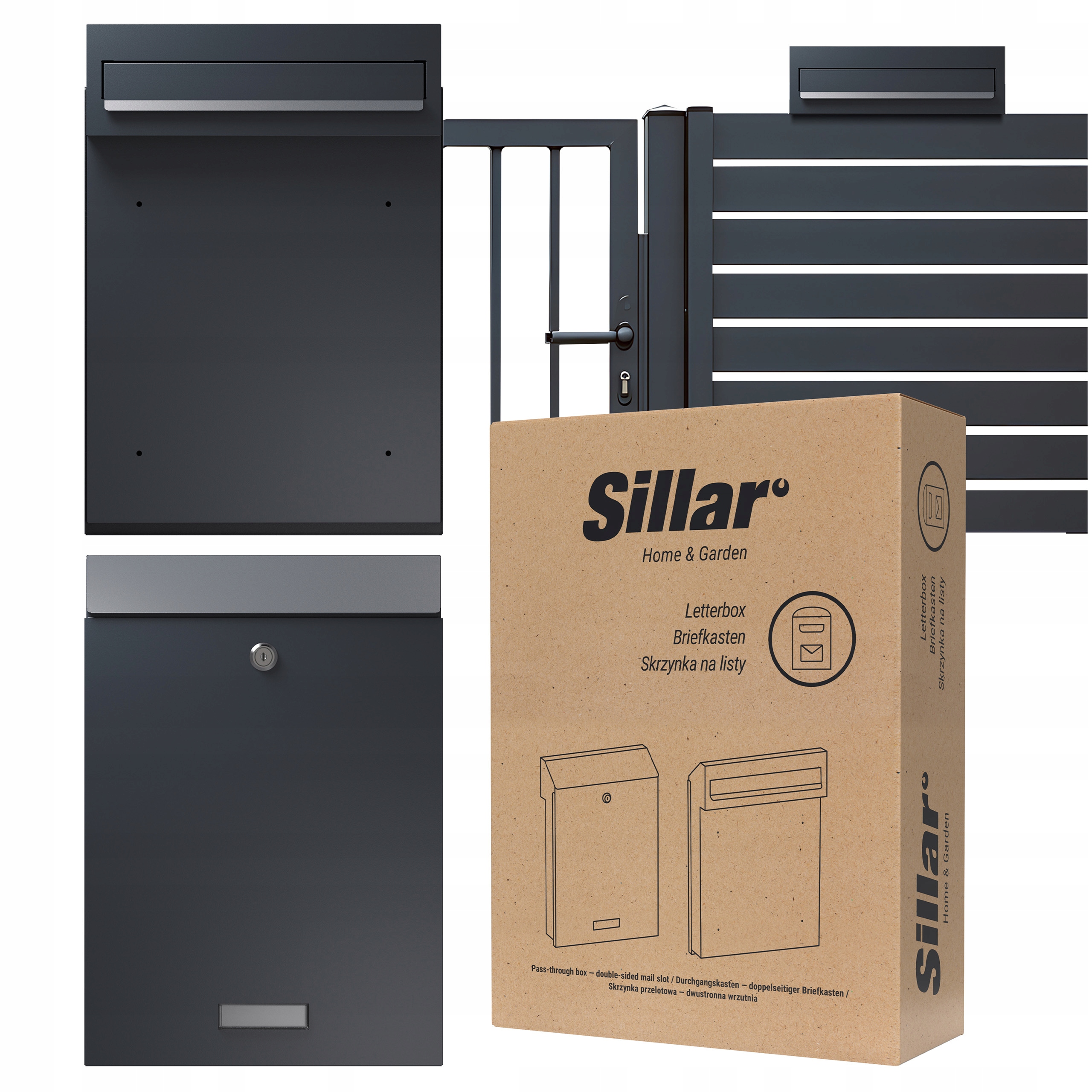 Průchozí schránka na dopisy Sillar na oplocení ocelová antracit matná