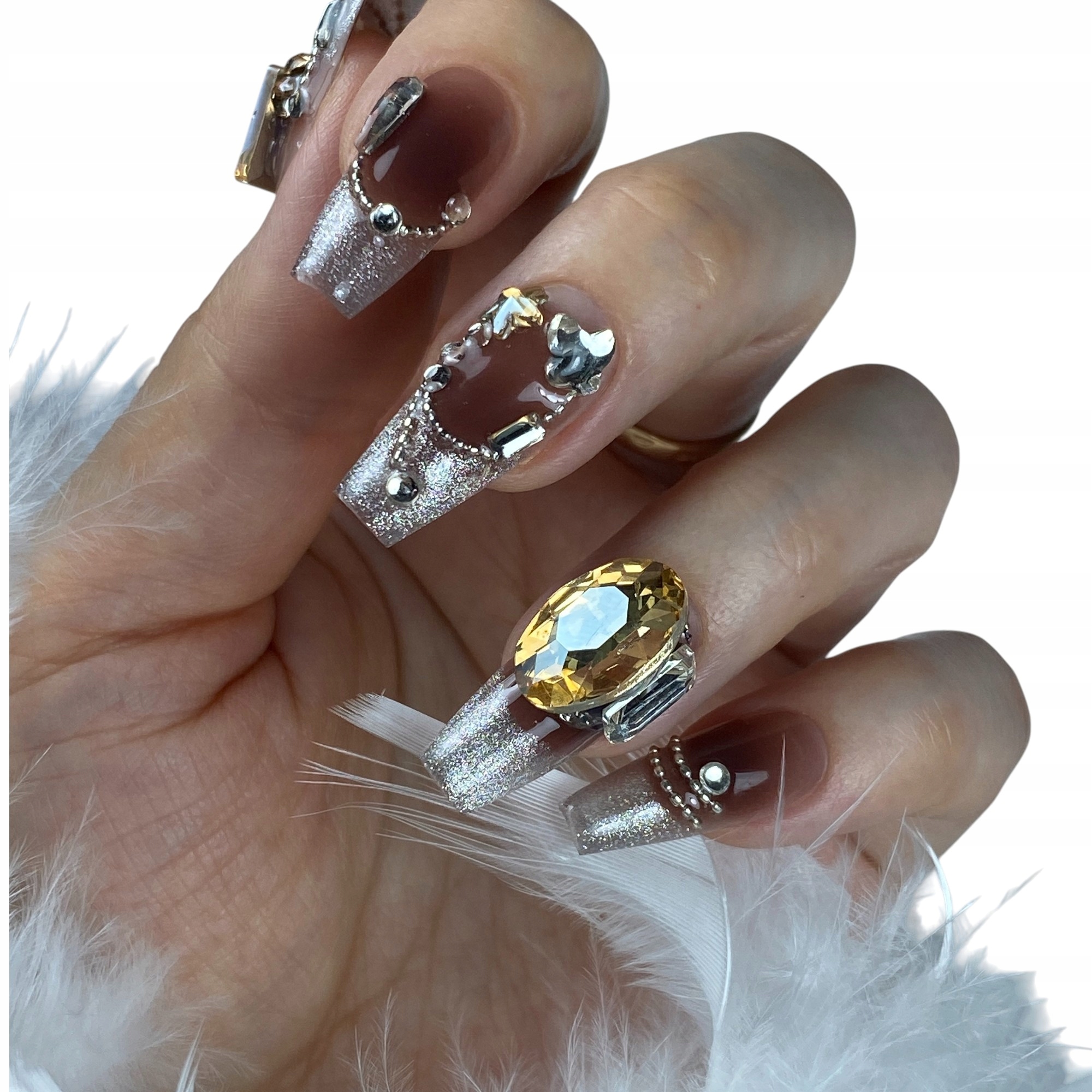 Press On Nails Umělé nehty Tipsy Frencz Cat Eye Сrkonie, M