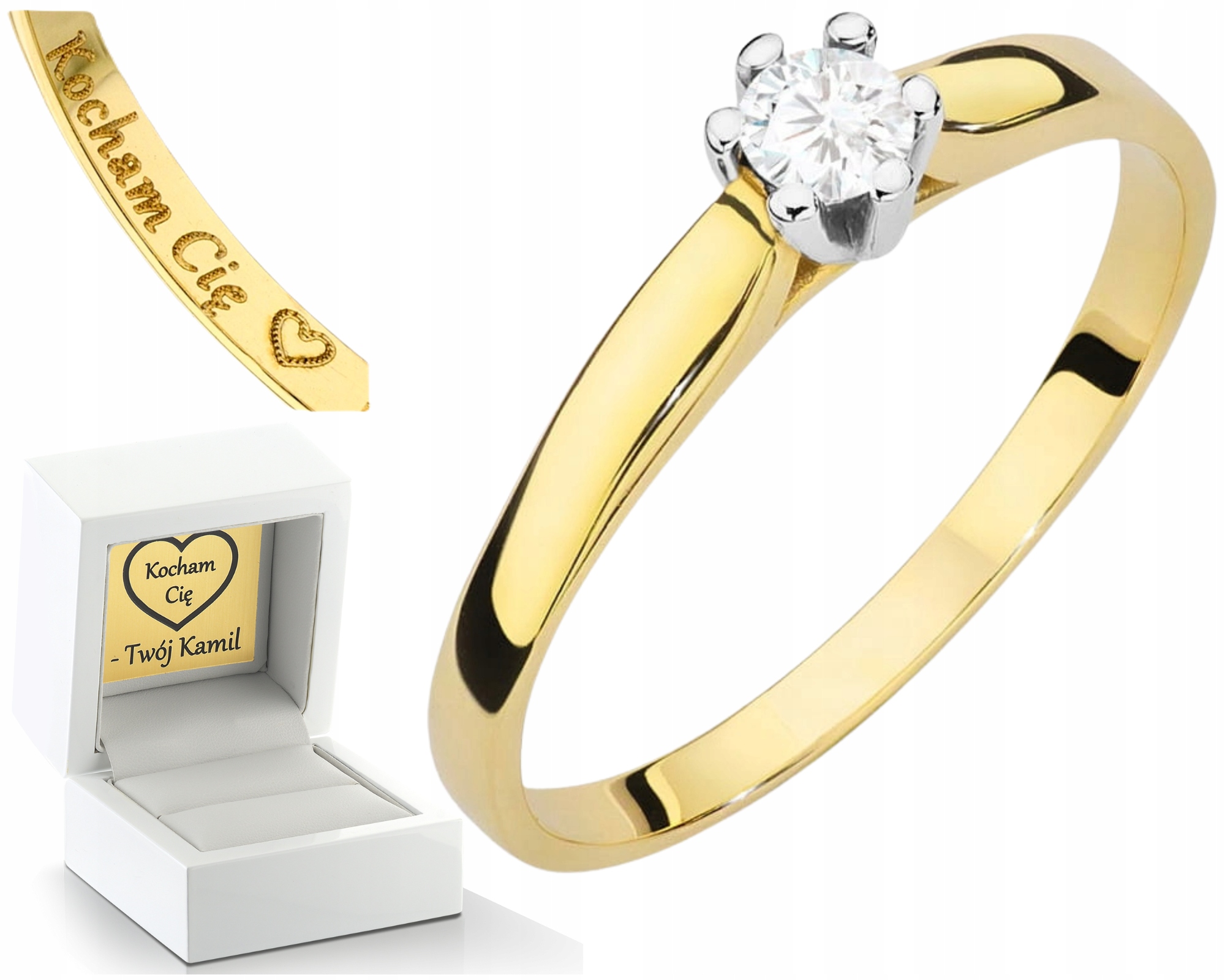 Zlatý Prstýnek Laboratorní Diamant Gravírování Bonus 585 Dárek