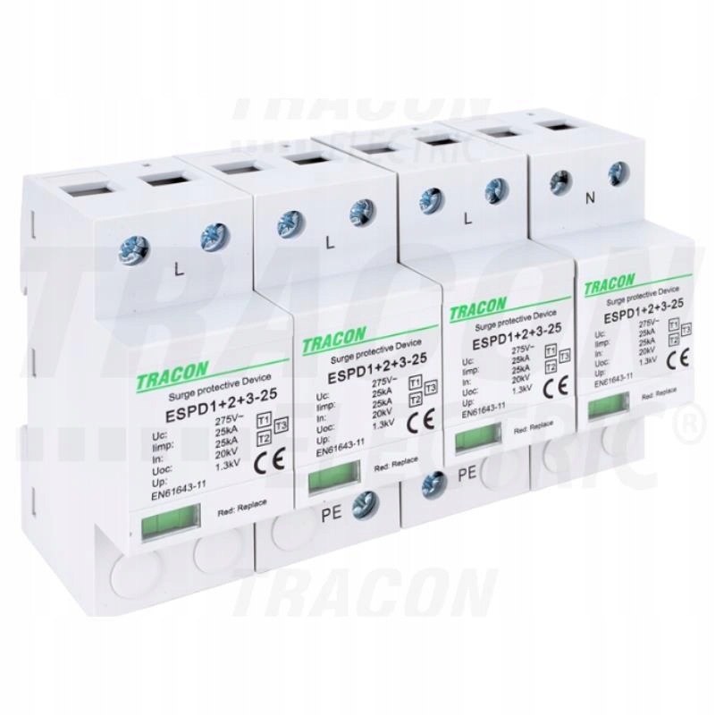 Obmedzovač prepätia T1+T2+T3 Ac, jednotné puzdro ESPD1+2+3-25-4P