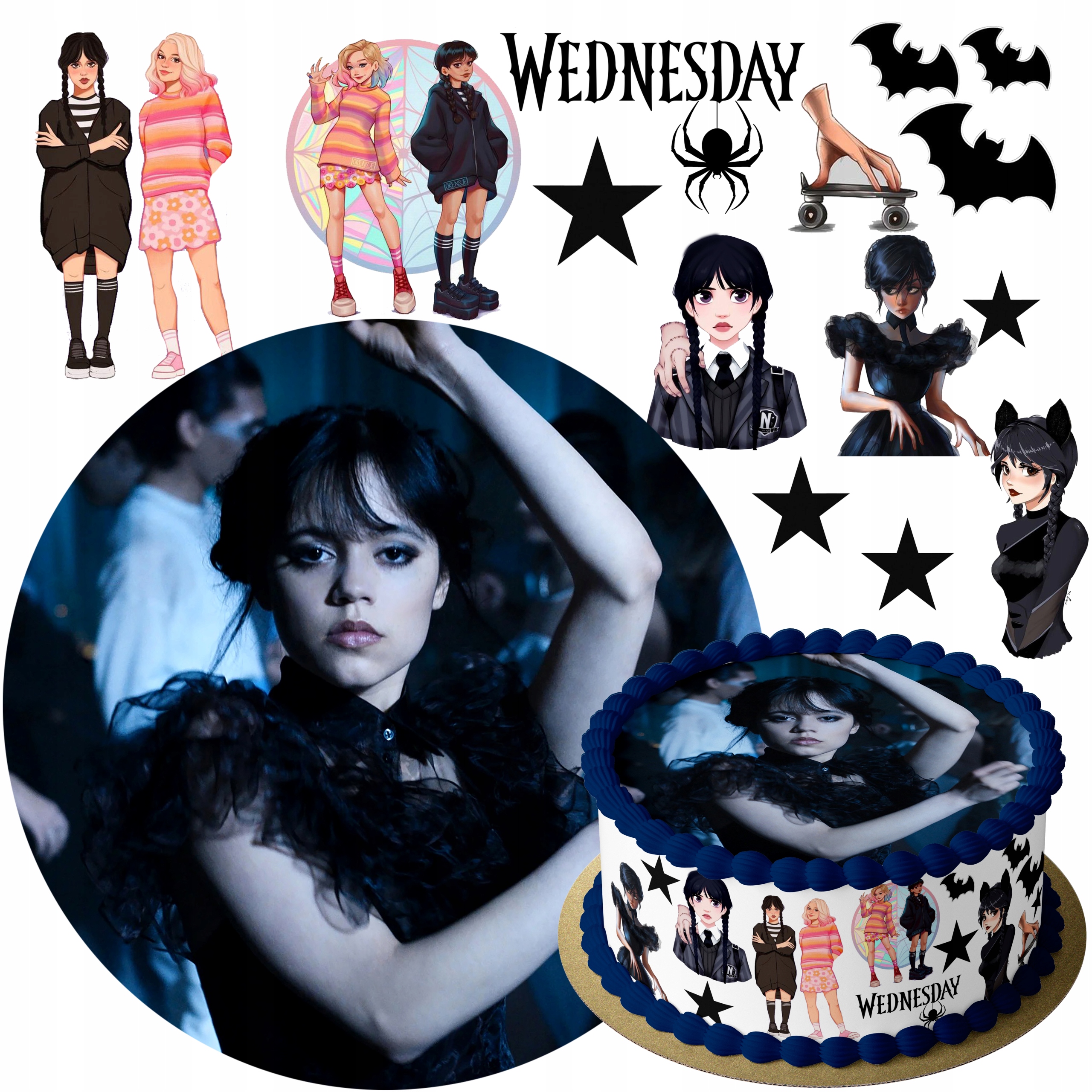 ZESTAW OPŁATEK NA TORT WEDNESDAY + POSTACI + TEKST