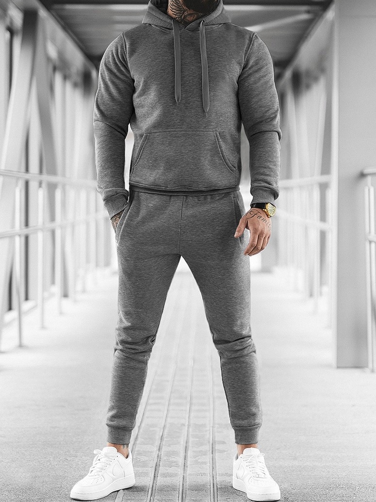 MĘSKI KOMPLET DRESOWY GRAFITOWY Z KAPTUREM - STYL NA CO DZIEŃ Rozmiar L Marka bez marki