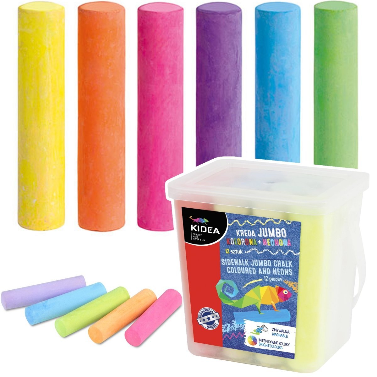 KREDA CHODNIKOWA KOLOROWA + NEON 12szt JUMBO KIDEA
