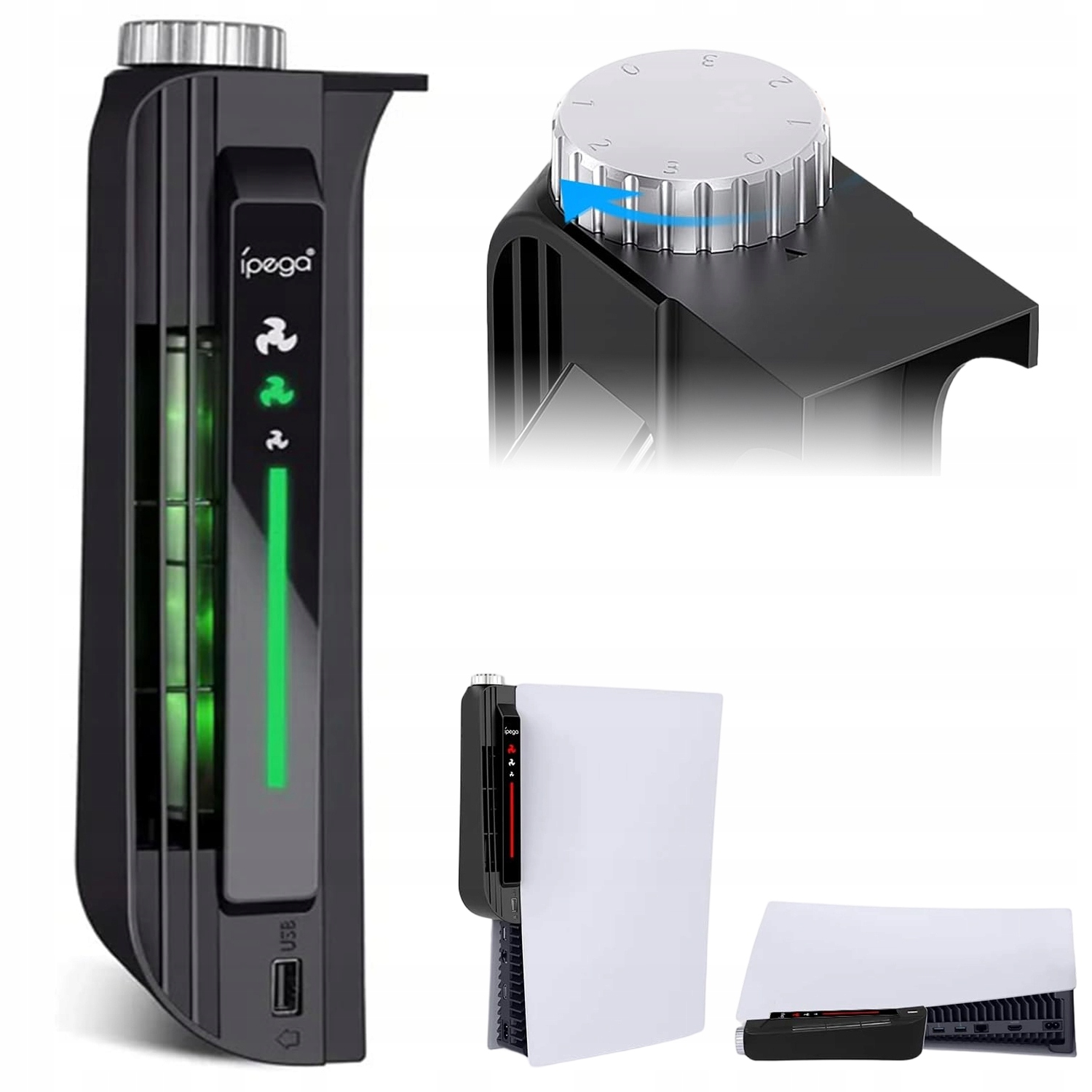 Wentylator 3-STOPNIOWY Chłodzący Do PS5 Automatyczny Port Usb Led