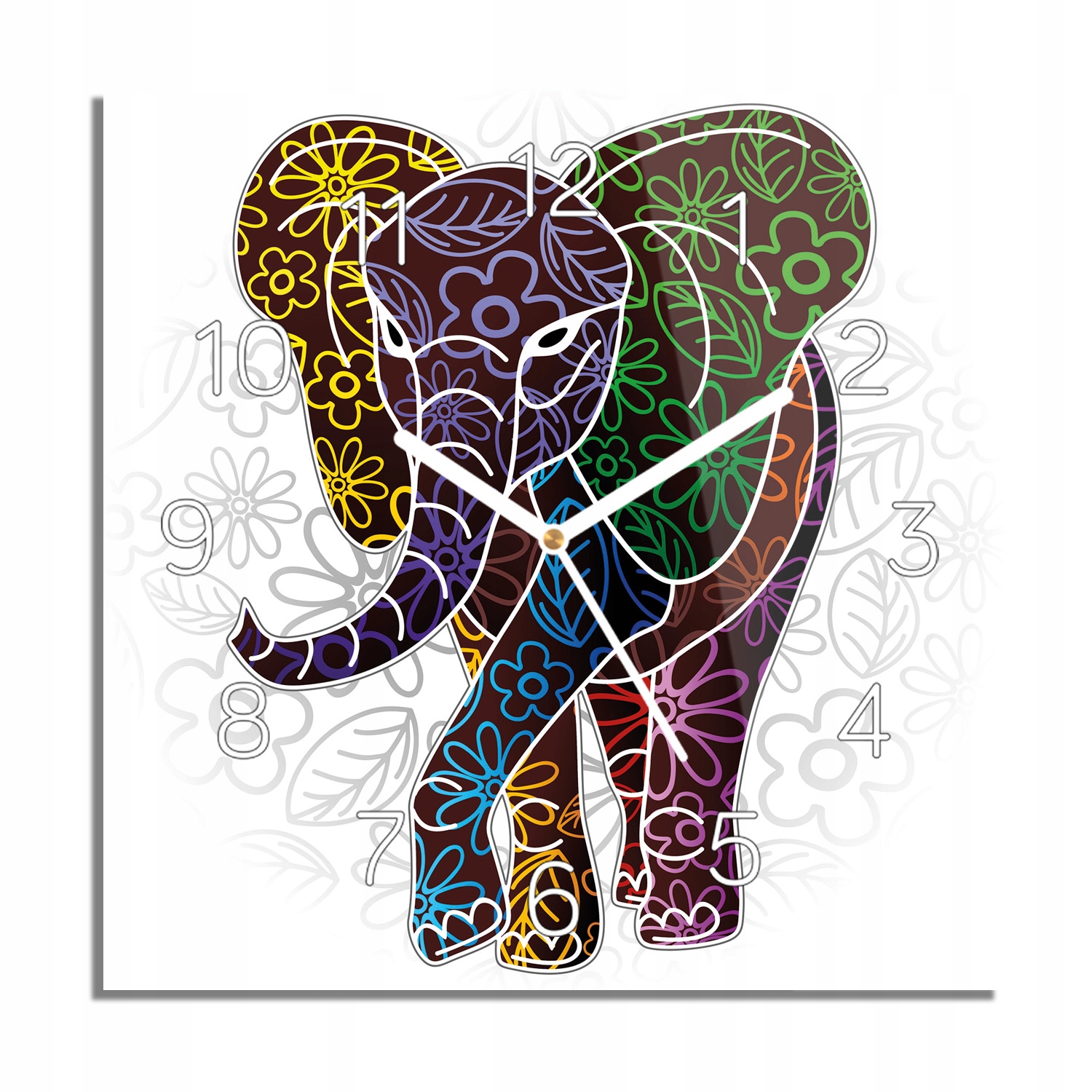 

Słoń kwiaty grafika zegar szklany do salonu 30x30