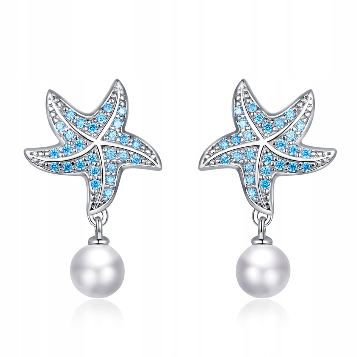 Náušnice Ornamo Hvězdice s perličkami Zirkon modrá Stříbro o ryzosti 925