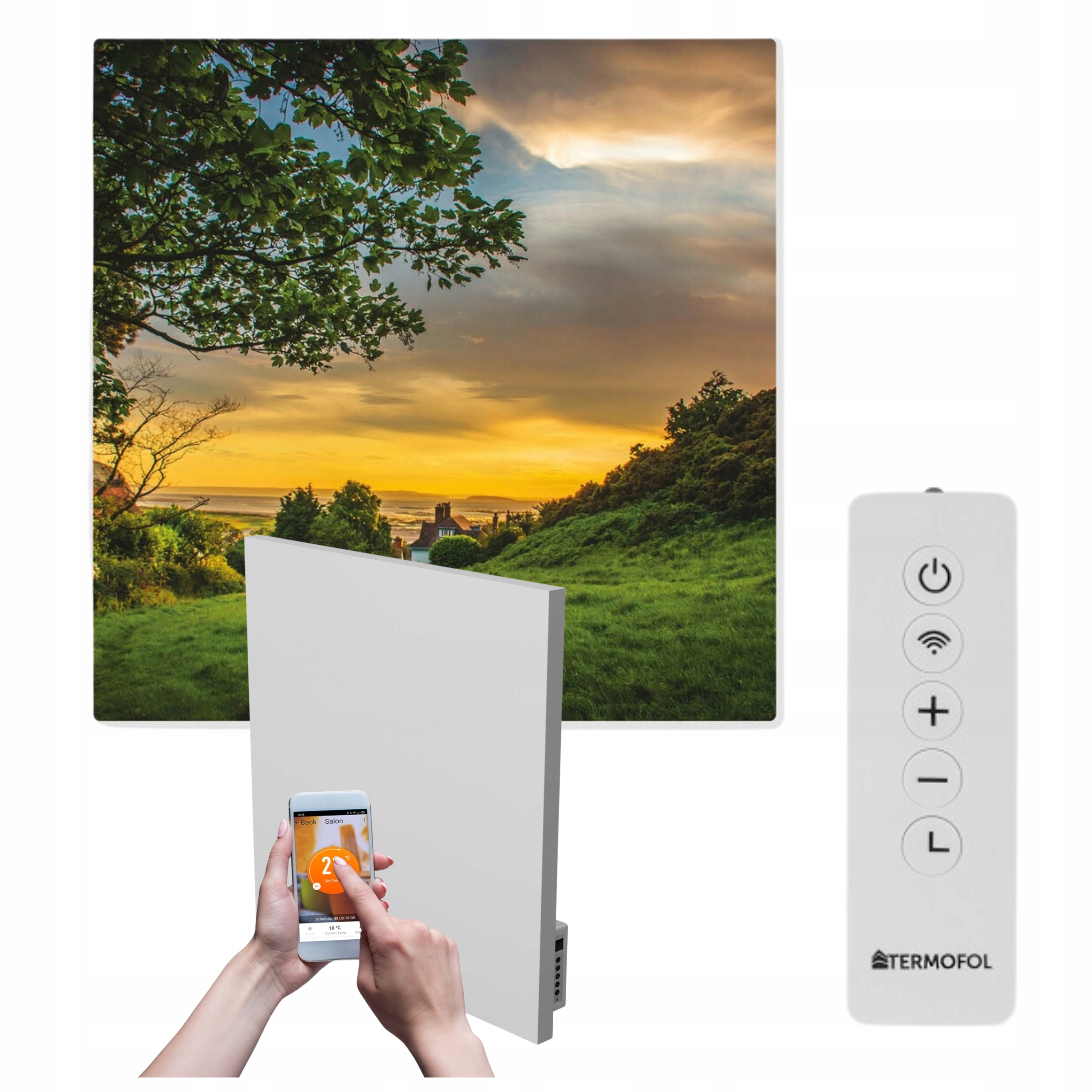 Infračervený ohrievač obraz krajina zelená 350 W 60x60 cm WiFi