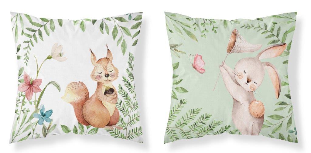 POSZEWKA DWUSTRONNA BAWEŁNIANA 40x40 WIEWIÓRKA ZAJĄC KRÓLIK
