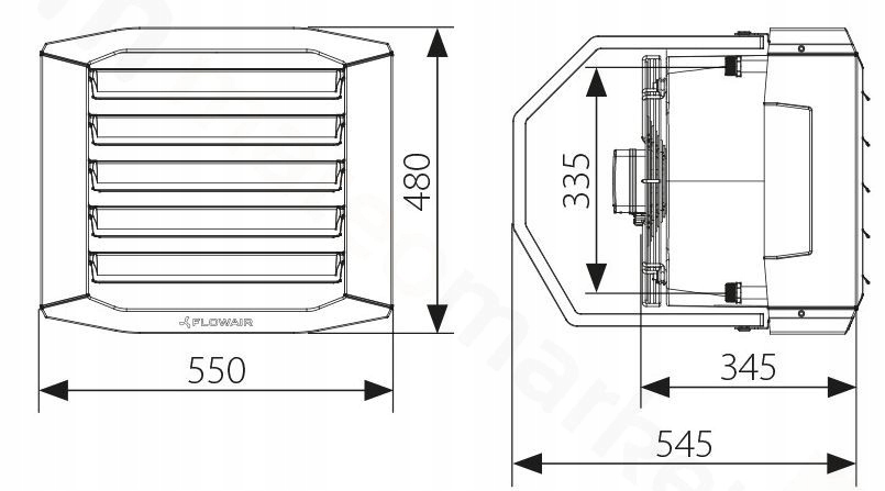 NAGRZEWNICA WODNA FLOWAIR 32,7 kW ZESTAW STEROWNIK KONSOLA MONTAŻOWA Klasa efektywności energetycznej A+
