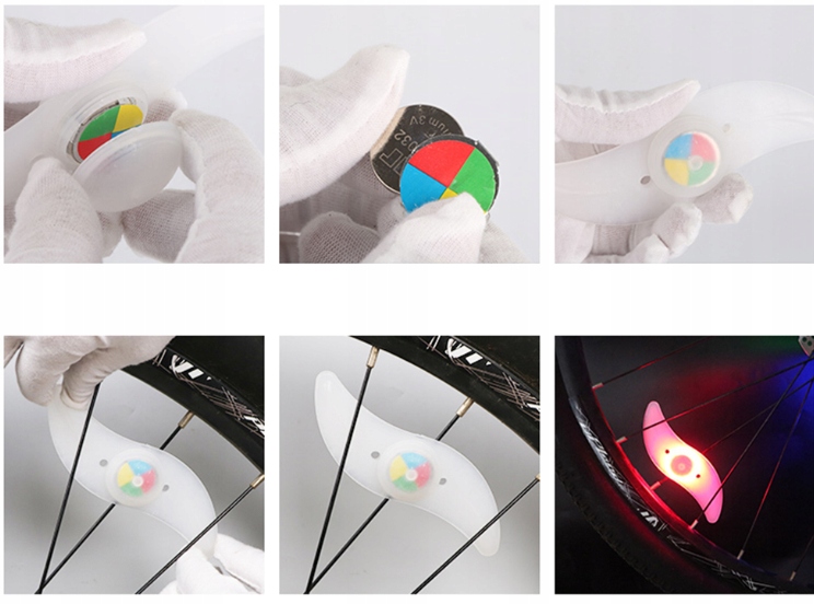 LAMPKA ROWEROWA LED ŚWIECĄCA NAKŁADKA NA SZPRYCHY KOŁA RGB KOLOROWA Rodzaj na przedni widelec