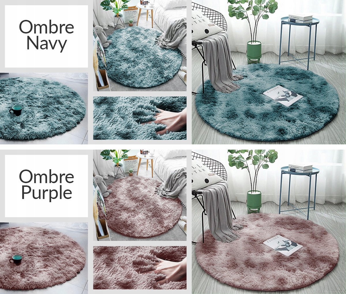 Okrągły dywan Shaggy Ombre pluszowy włochacz miękki futrzany 150 Przeznaczenie do wnętrz