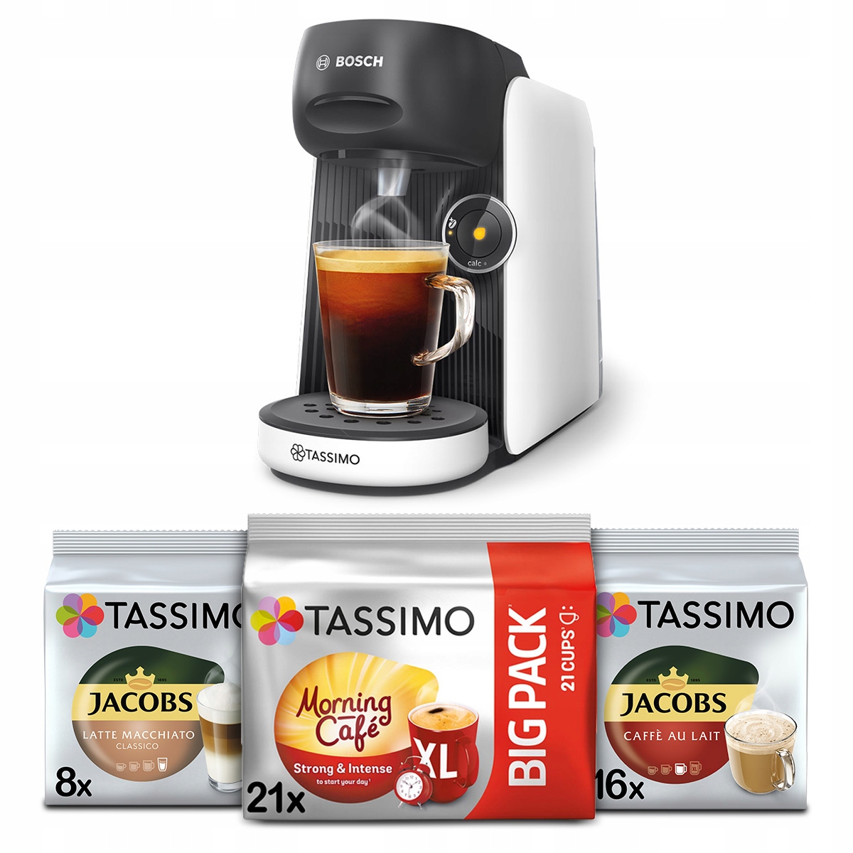 Ekspres na kapsułki Bosch Tassimo Finesse BIAŁY + 3x Tassimo