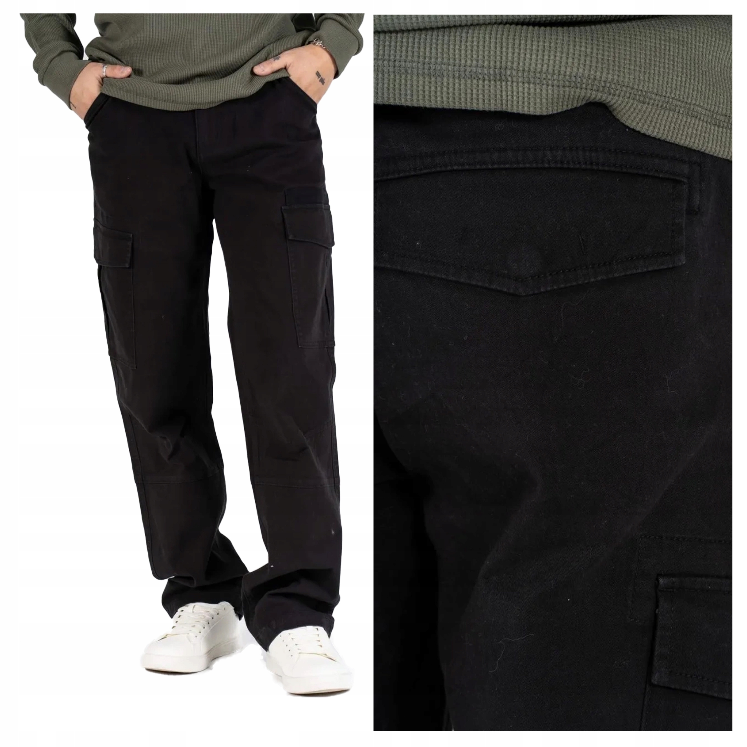 Pánské kalhoty Cargo Marcus Gerry Černé Bavlněné Volné Fit W36 L32