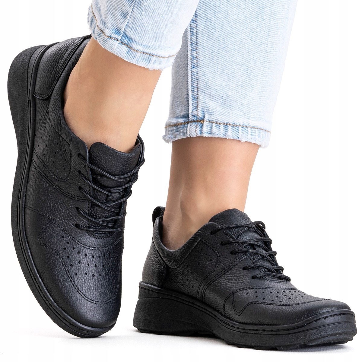 Polobotky Kožené sportovní stabilní měkké koturn Pohodlné Wojtyłko 37