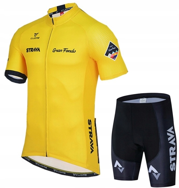 STRÓJ ROWEROWY MĘSKI STRAVA SPODENKI ŻELOWE KOSZULKA KOMPLET KOLARSKI XL Właściwości bezszwowe ochrona UV oddychające odprowadzające wilgoć szybkoschnące