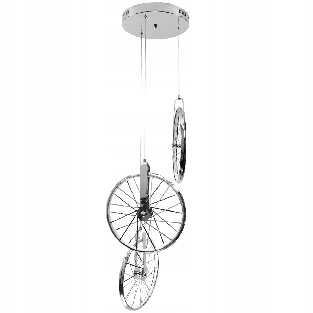 Závesná lampa Led trojitá chrómová, cyklistické kolesá do obývačky, teplá farba Polux
