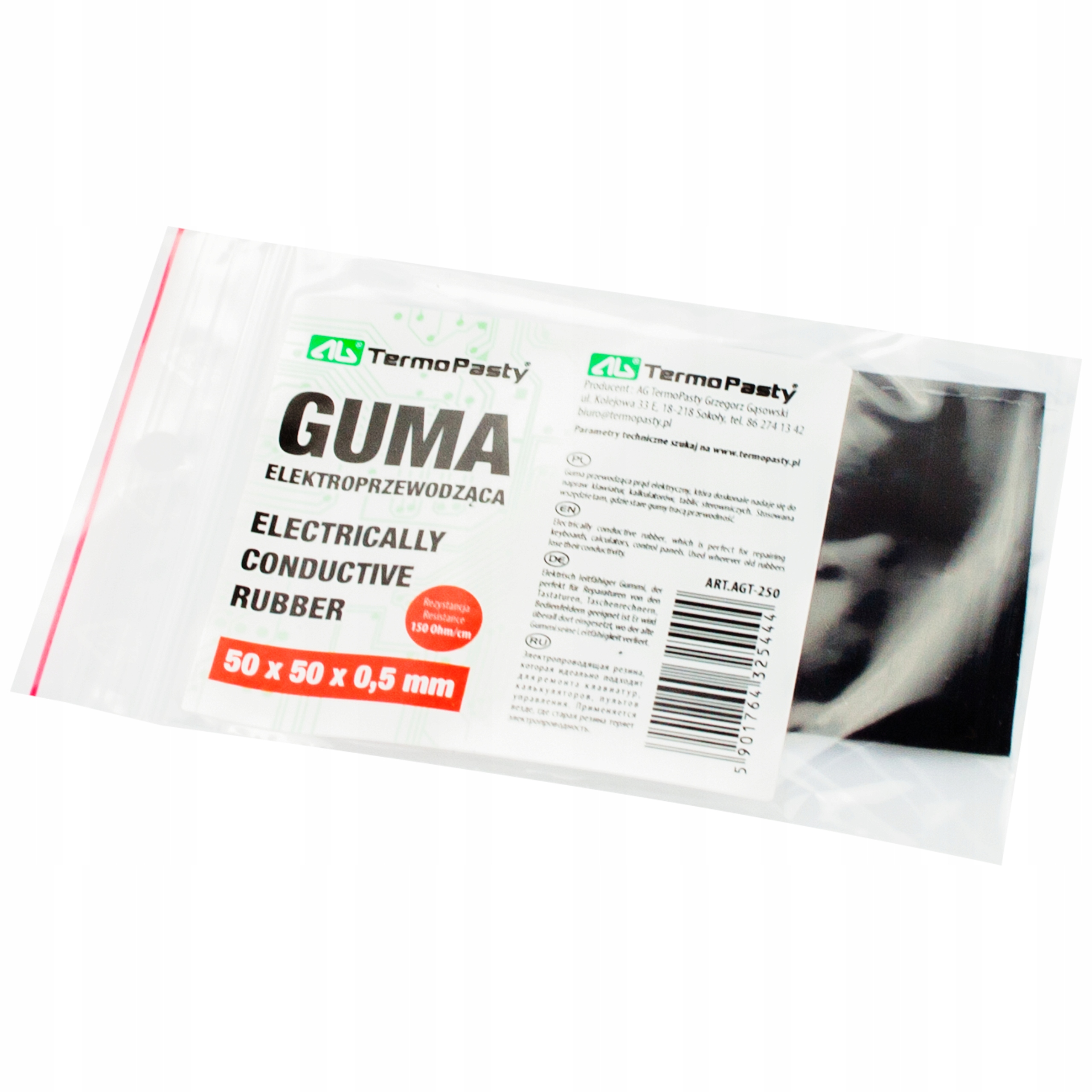 

Guma elektroprzewodząca Ag bez kleju 50x50x0,5mm