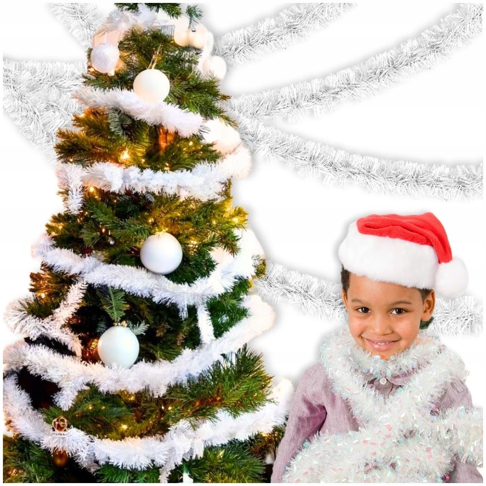 OZDOBY ŚWIĄTECZNE BIAŁA GIRLANDA ŁAŃCUCH CHOINKA PREZENT KOMINEK DRZWI 6M