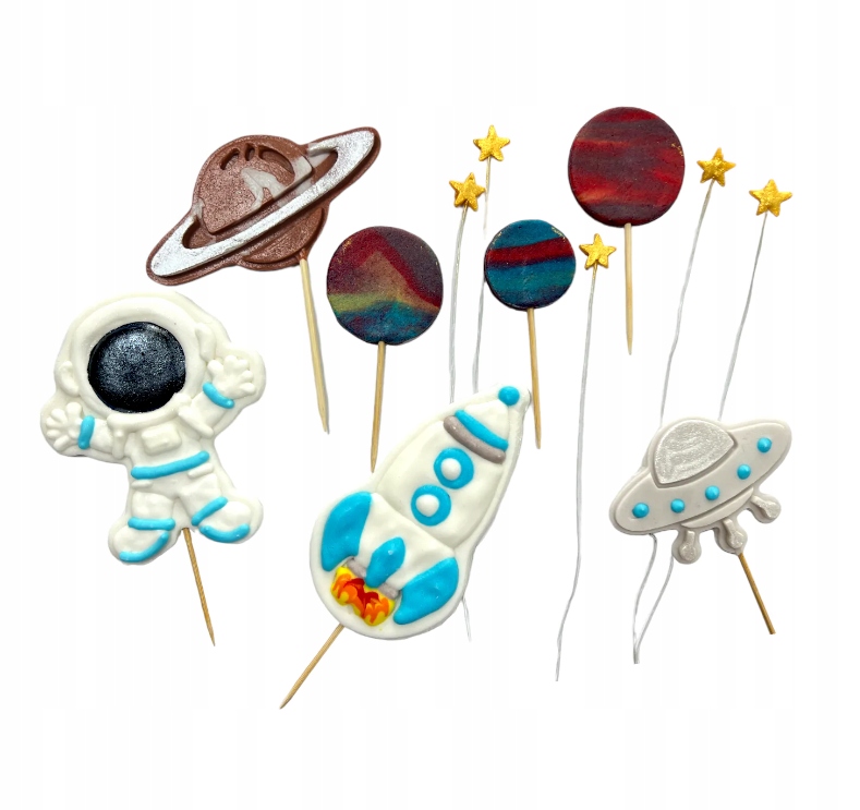 Levně Cukrový Set Kosmos Planety Raketa dort 12ks