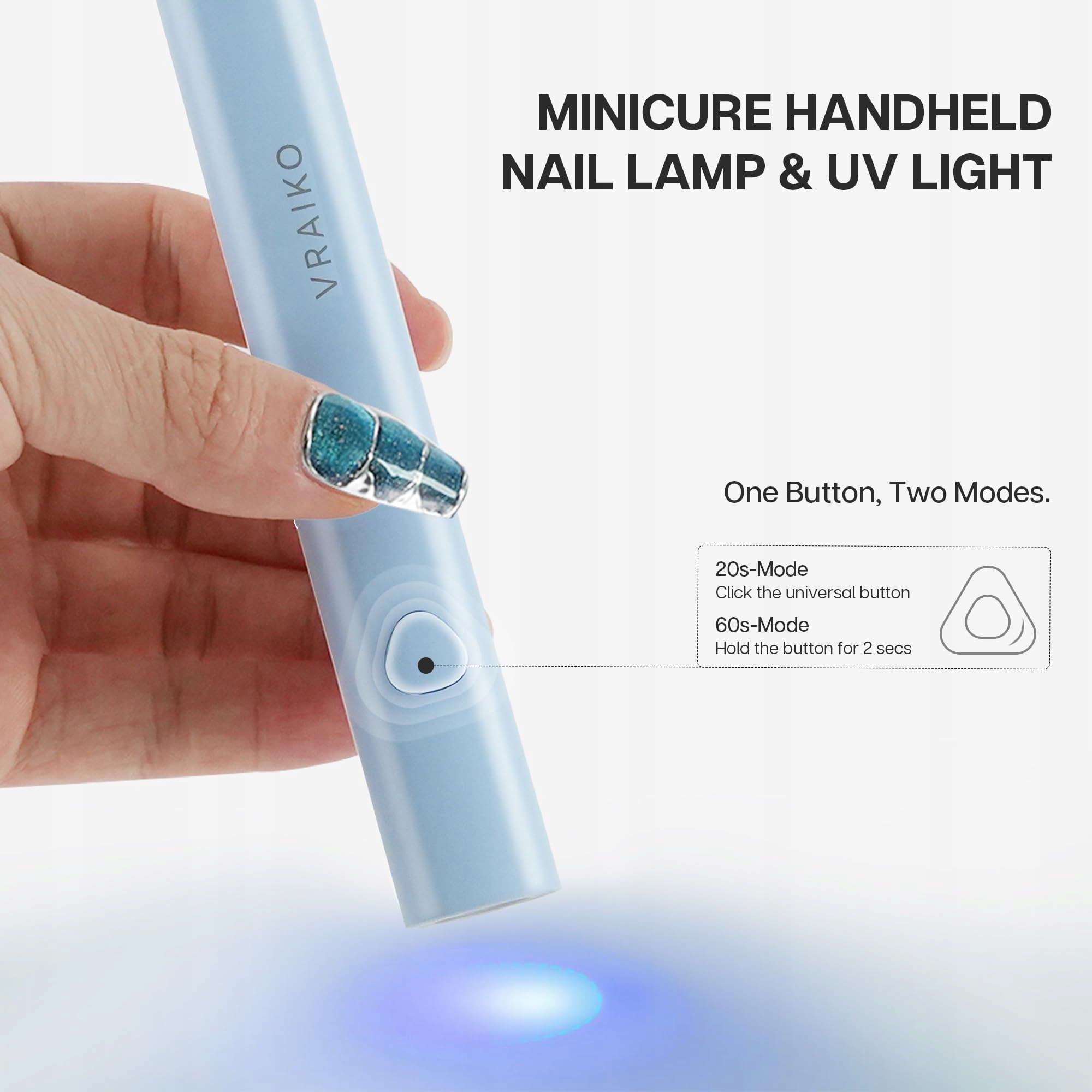 VRAIKO Minicure Przenośna Lampa UV LED Do Paznokci Żelowych Niebieska — miniatura 2