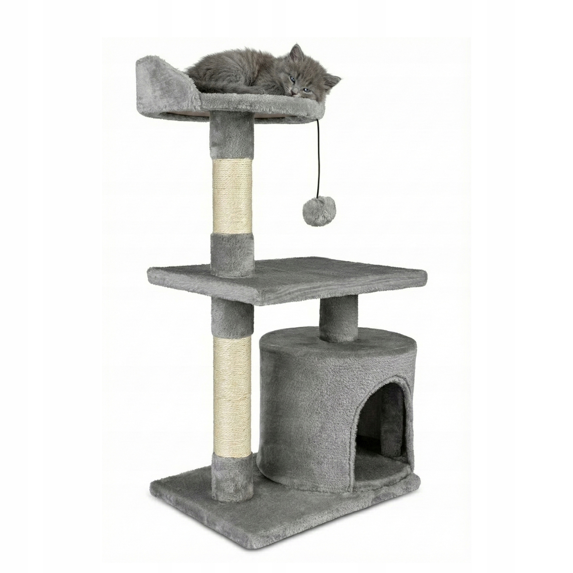 Drapak pro kočky Pelíšek Domeček Sloupek Věž míč 76x41x31 cm Světle šedý