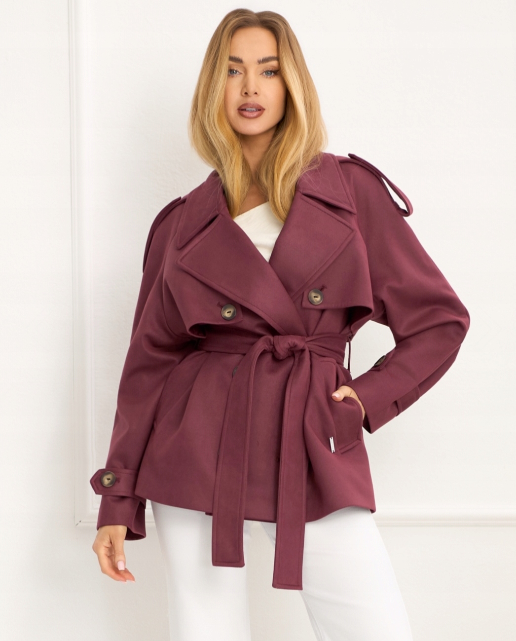 Zartex dámský trenčkotový kabát bez kapuce Sydney bordo SS26 velikost M/L