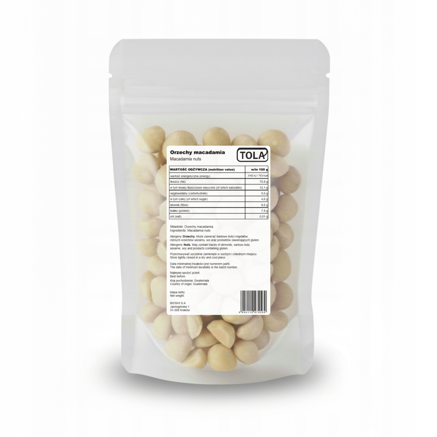 Levně Makadamové ořechy 1 kg – přírodní, vysoká kvalita Tola