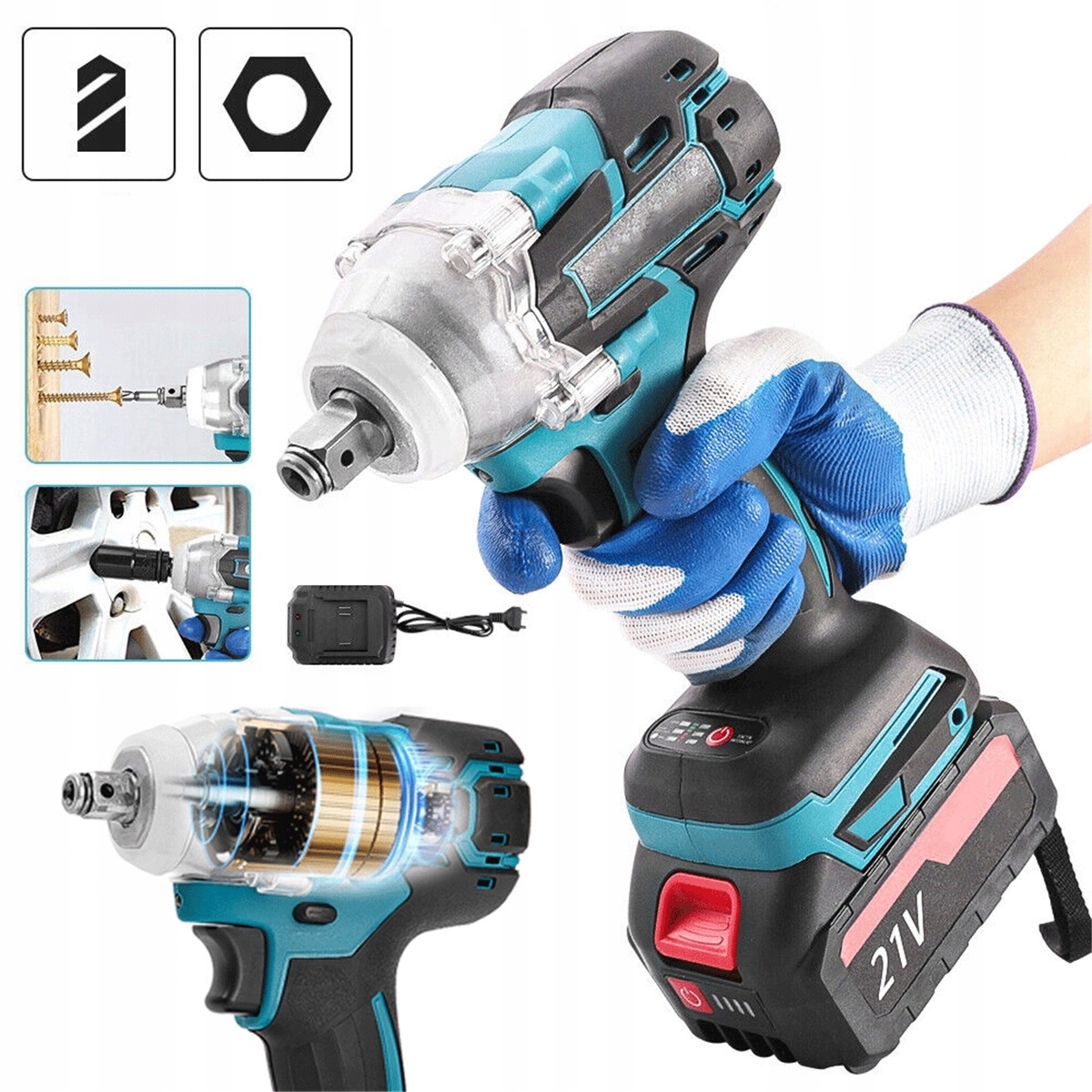 Elektrický Rázový Utahovák 520 N.m 4000 Ot/min Se 4 Nástavci A Osvětlením