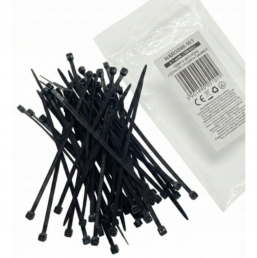 Mocna Opaska Zaciskowa Kablowe Trytytki 2,5mm 15cm zestaw czarny 100szt