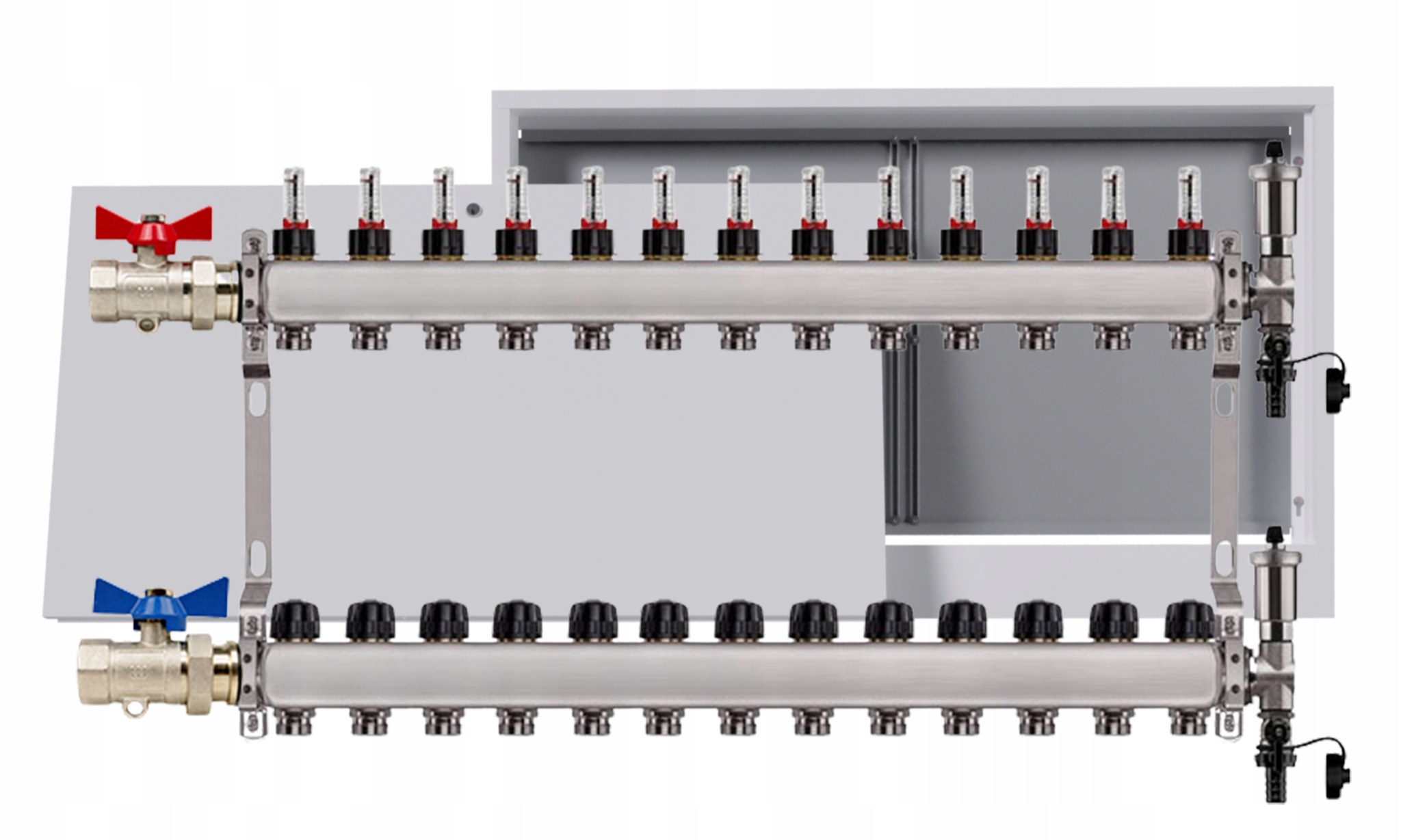 Nerezový rozdělovač pro podlahu 13 okruhů nástěnná skříňka ventily