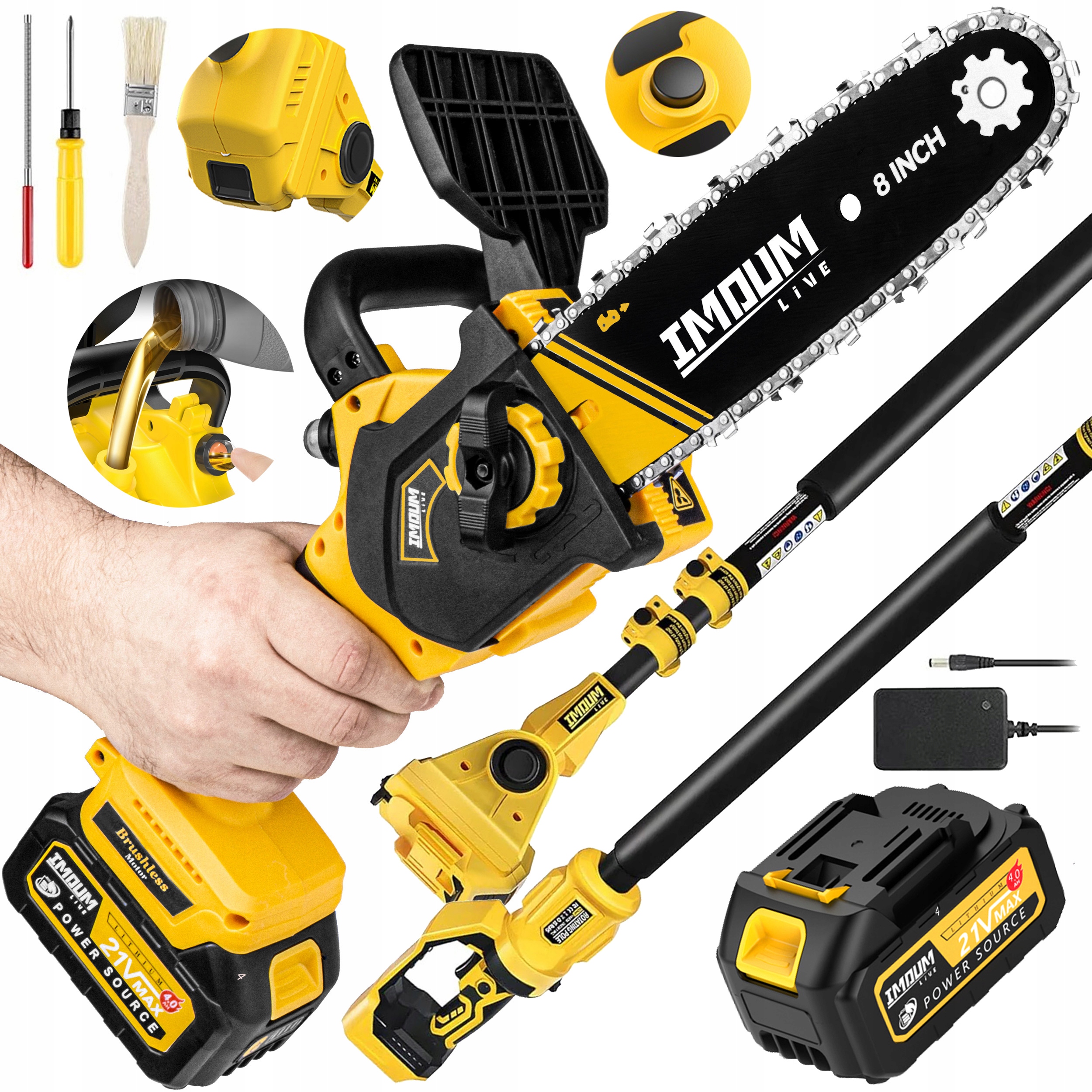 Piła Łańcuchowa Akumulatorowa Na Wysięgniku 8" 2AKU Gałęziówka Przedłużka