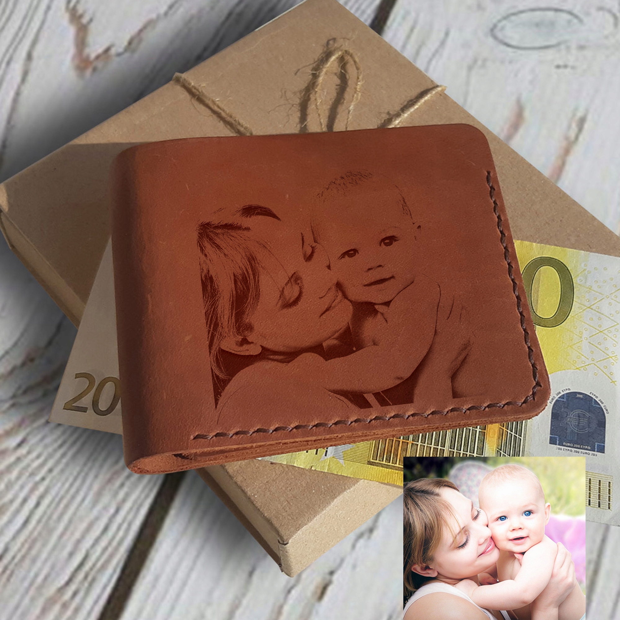 Pánská kožená peněženka s gravírováním s obrázkem