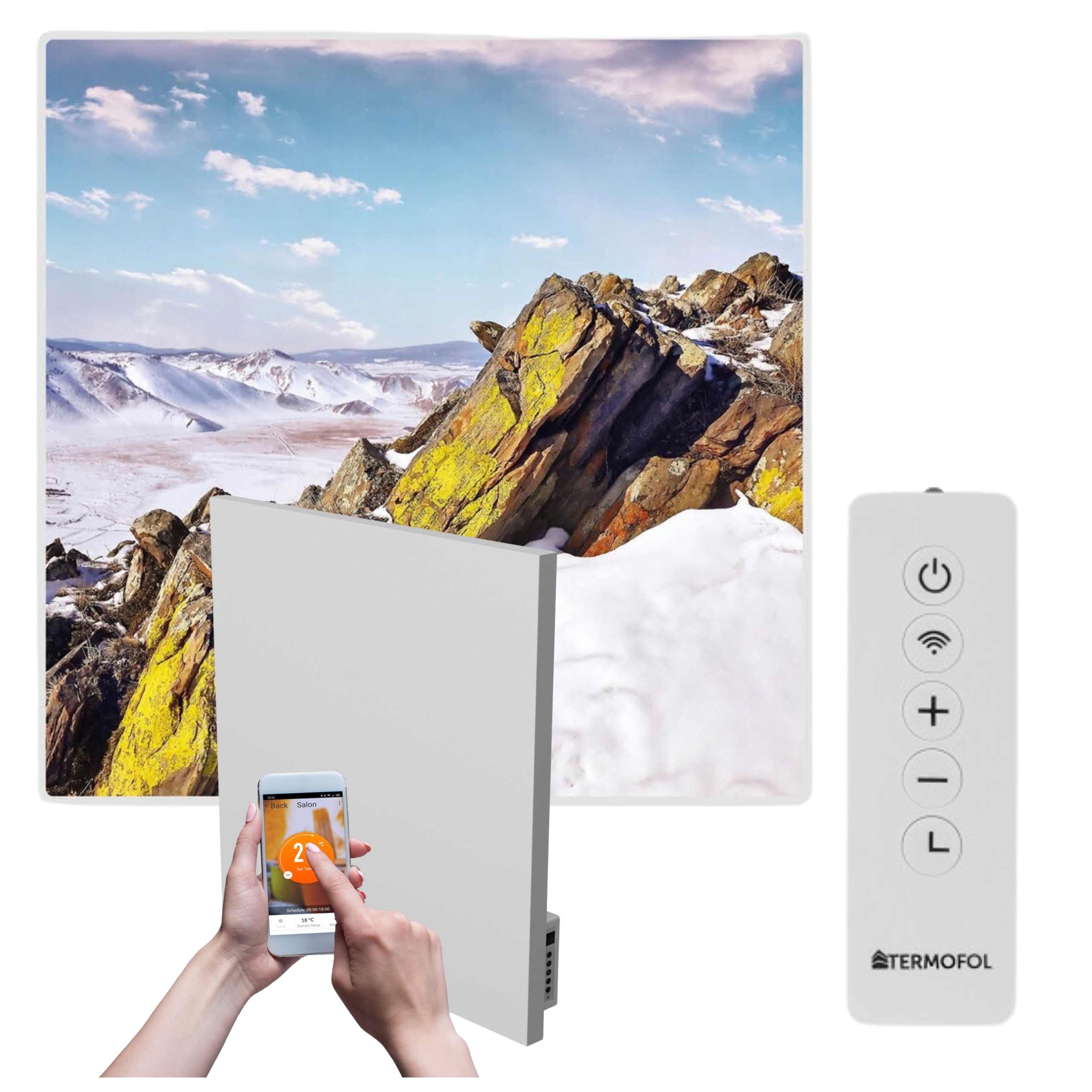 Infračervený ohrievač s obrazom hory 350 W 60 x 60 cm WiFi