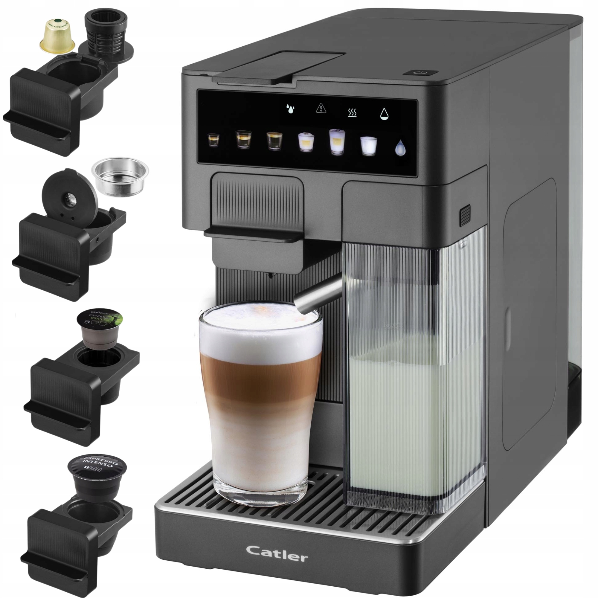 Ekspres do kawy ciśnieniowy+kapsułkowy Nespresso+Dolce Gusto+Cafissimo milk