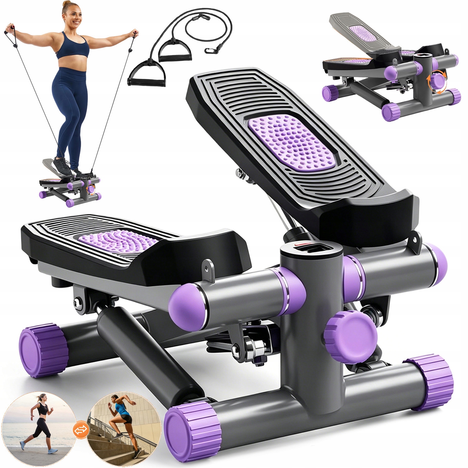 Stepper Steper Jednoduchý S Posilovacími Lany, LCD Počítadlo, Regulace Fitness