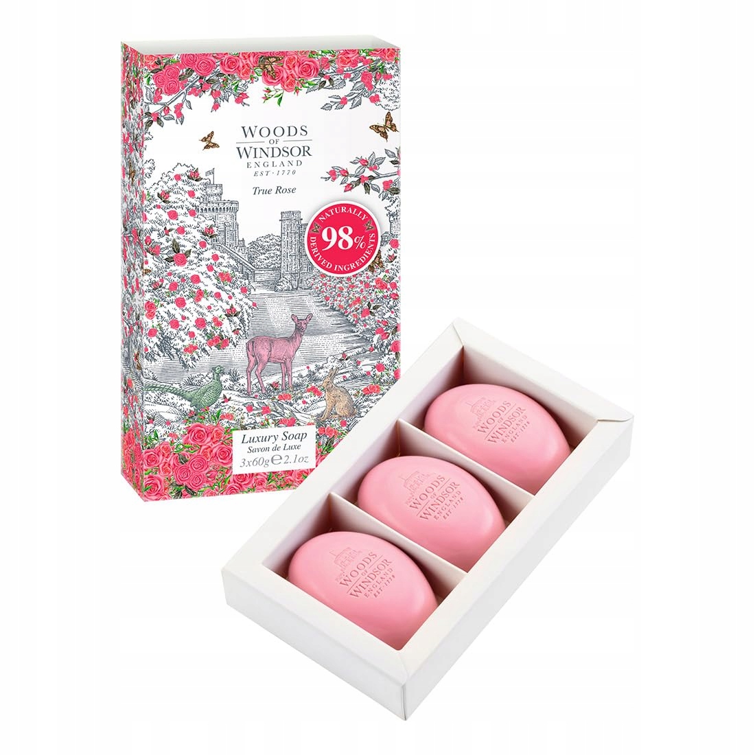 Pečující mýdlo Woods Of Windsor True Rose 3 x 60 g Růžové Shea Butt er