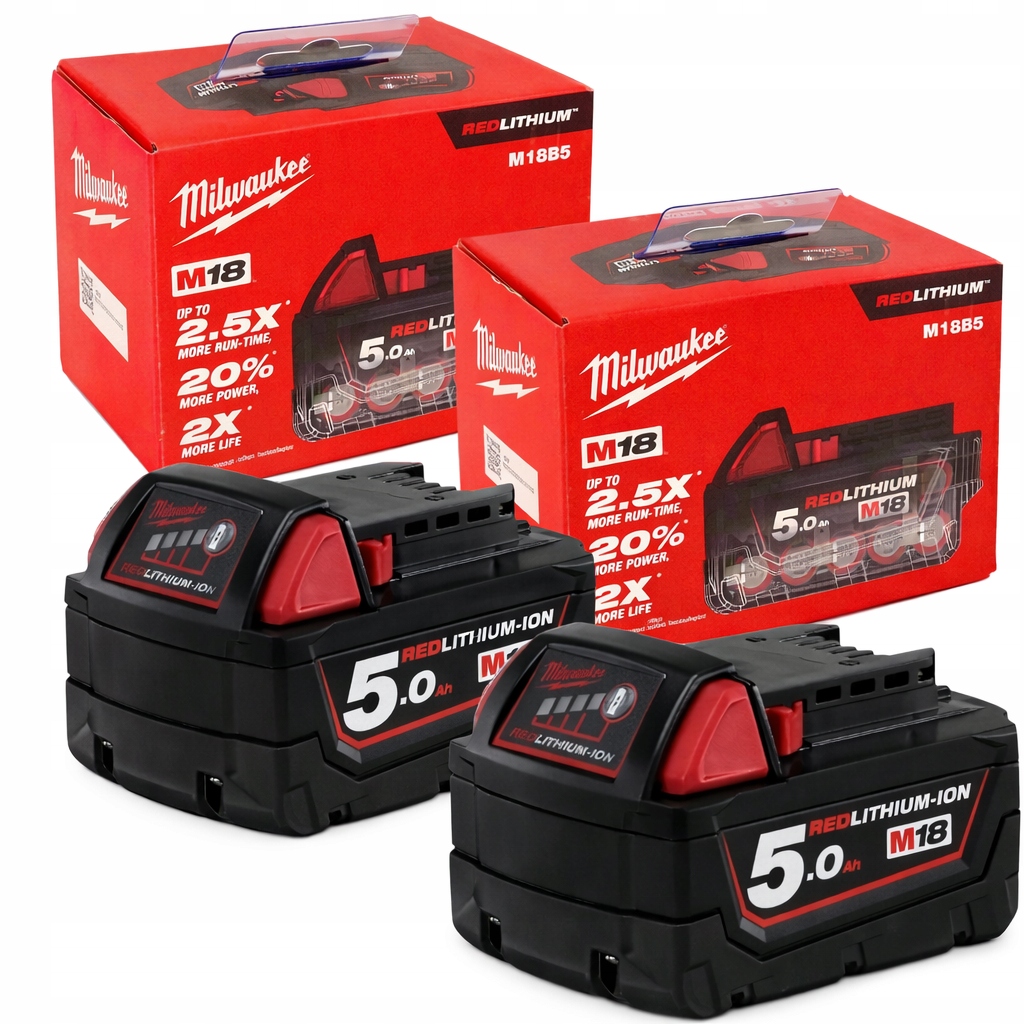 Milwaukee M18B5 2x Akumulator 5.0Ah 18V Bateria Oryginał 4932430483