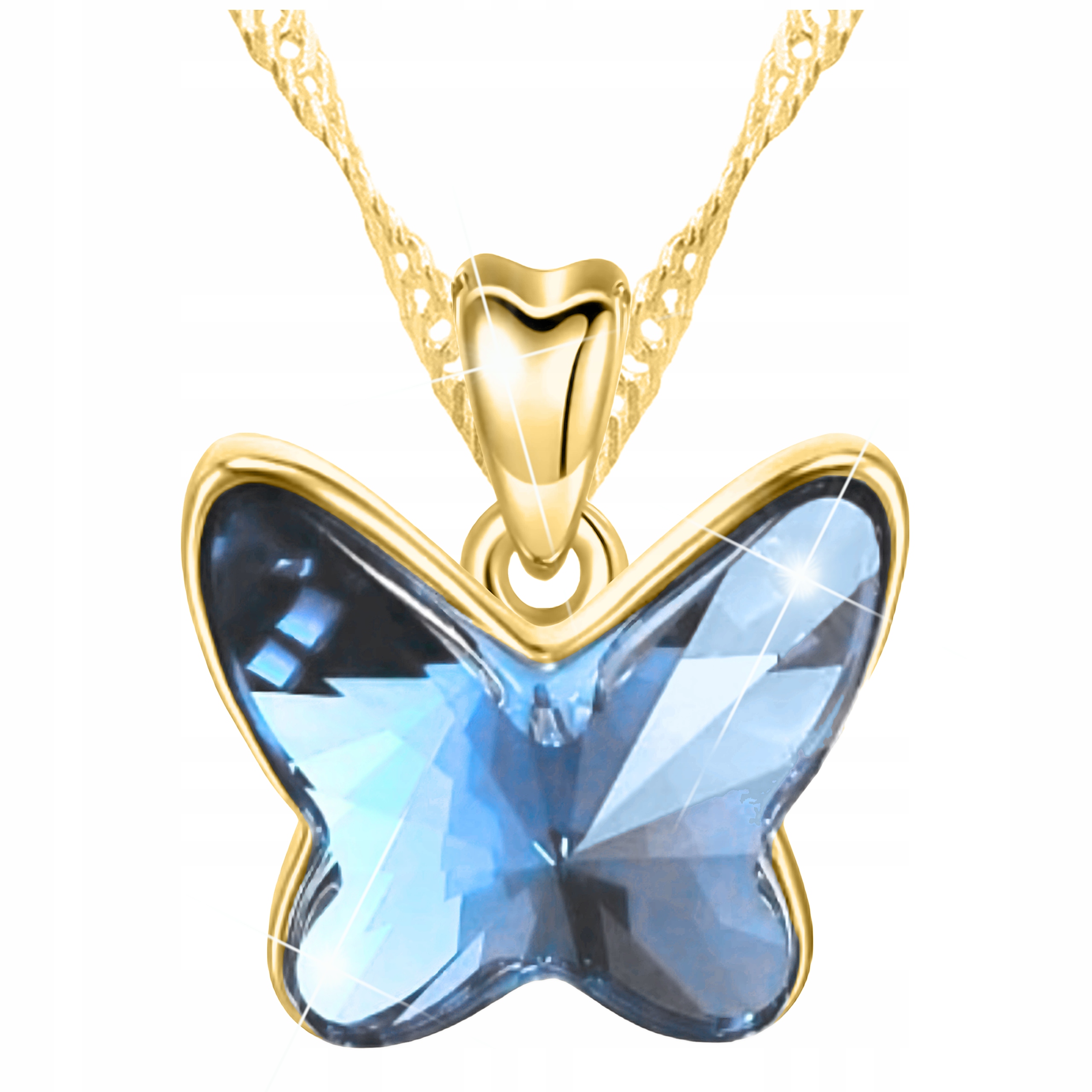 Zlatý náhrdelník Motýl Pozlacený 585 Modrá křídla Motýla Stříbro 925