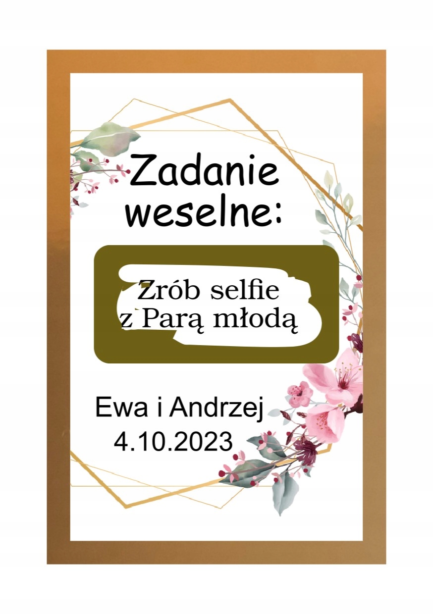 ZDRAPKA Z ZADANIEM WESELNYM PAPIER ZŁOTE LUSTRO