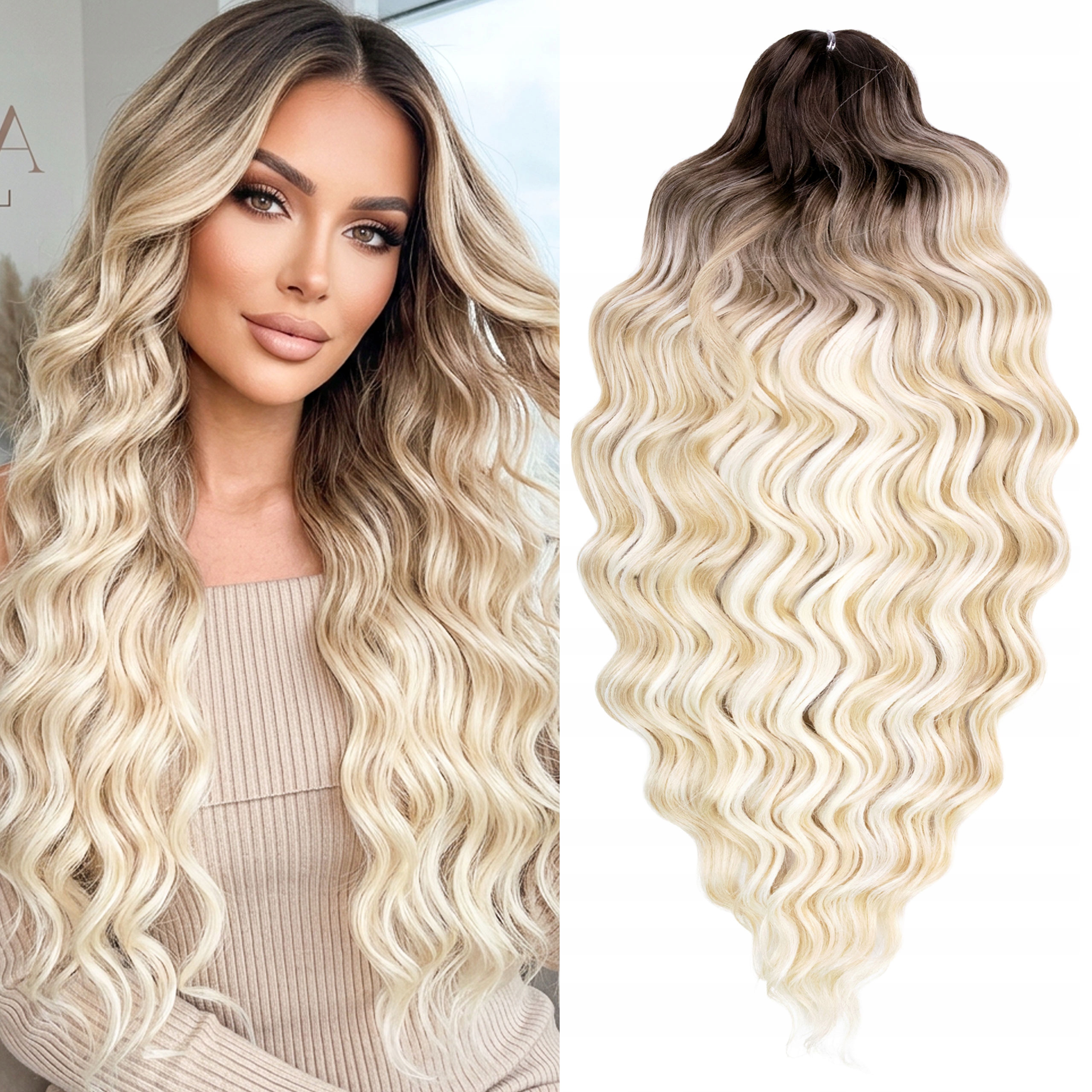 Włosy syntetyczne do czesania Afroloki Anna fale blond balayage z odrostem