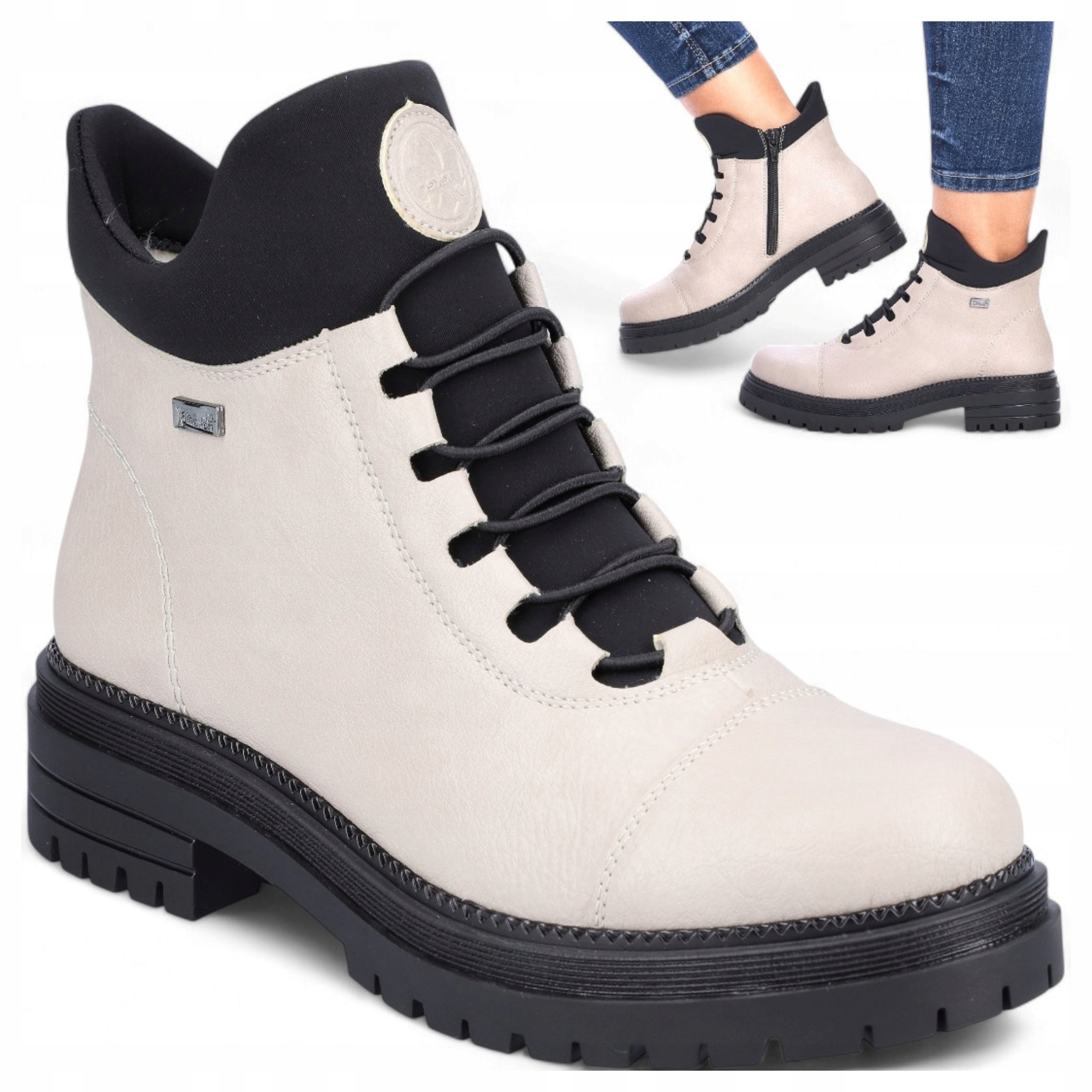 Rieker 42 Dámské Kotníkové Boty Zimní boty Zateplené Pohodlné Nazouvací Béžové