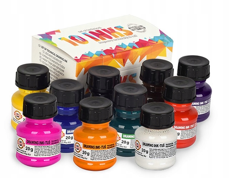 Tusz kreślarski do kaligrafii 10kol KOH-I-NOOR Kolor wielokolorowy